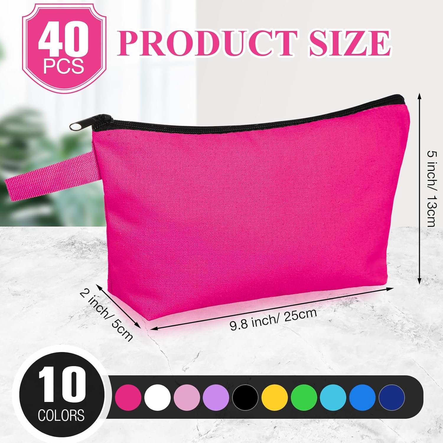 Custom Logo 40 Pack Blank Canvas Makeup Cosmetic Bags with Zipper Bottom Multi Purpose Travel Pouches for Women Purse Toiletry Pencil DIY Craft Manufacturer 10 Colors 10x5x2 Inch Private Label