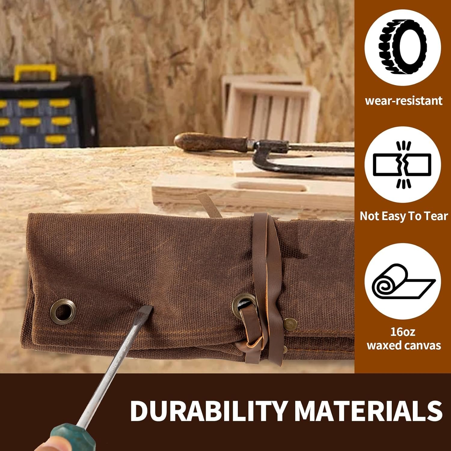 Private Label 6-Pocket Waxed Canvas Chisel Roll Manufacturer Roll-Up Tool Pouch Organizer for Wrenches Pliers Carving Knives Custom Logo