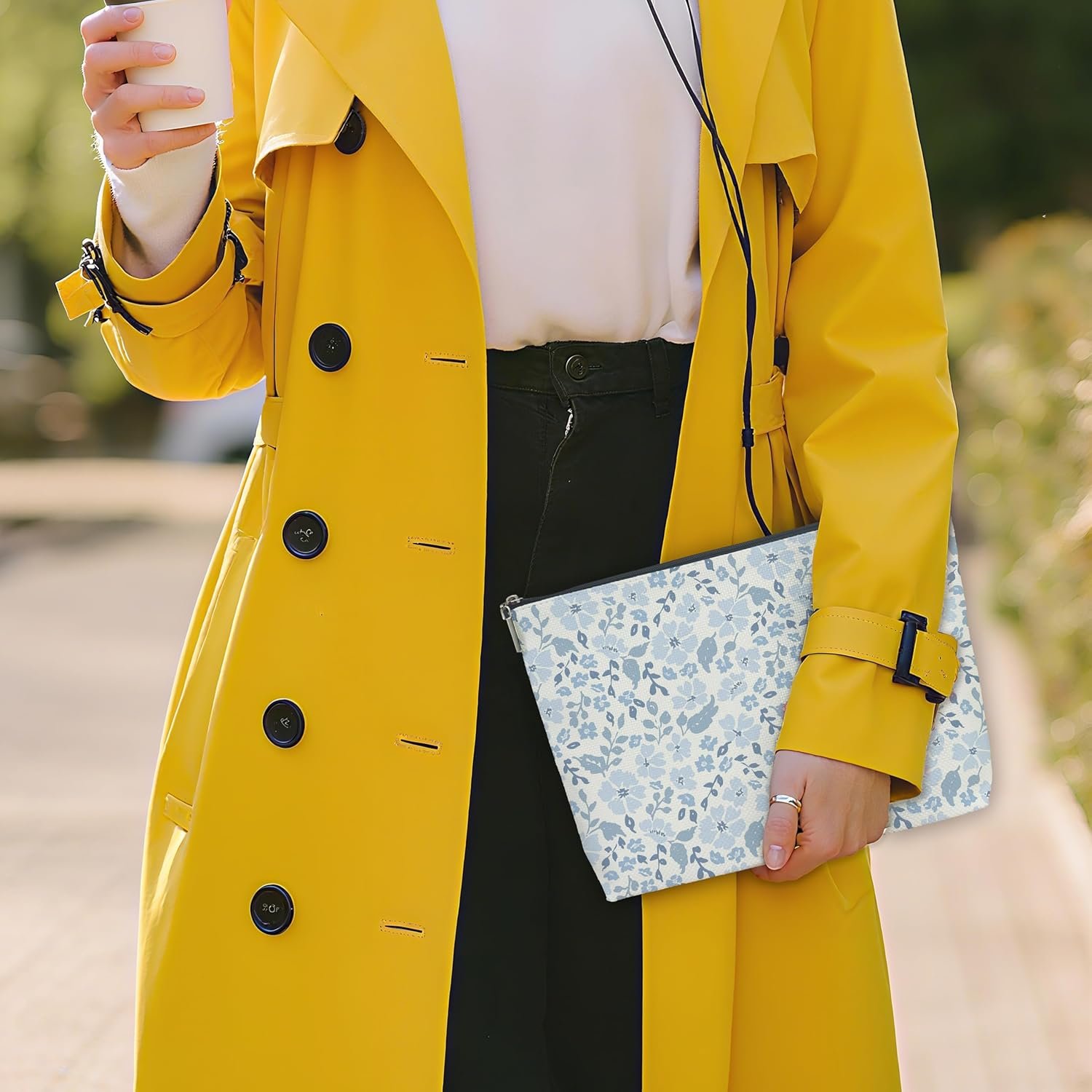 Private Label Large Blue Floral Makeup Bag Custom Logo Cosmetic Toiletry Pouch Zipper Organizer for Women Purse Travel Daily Use Manufacturer Gift Best Friends Sister Grandma