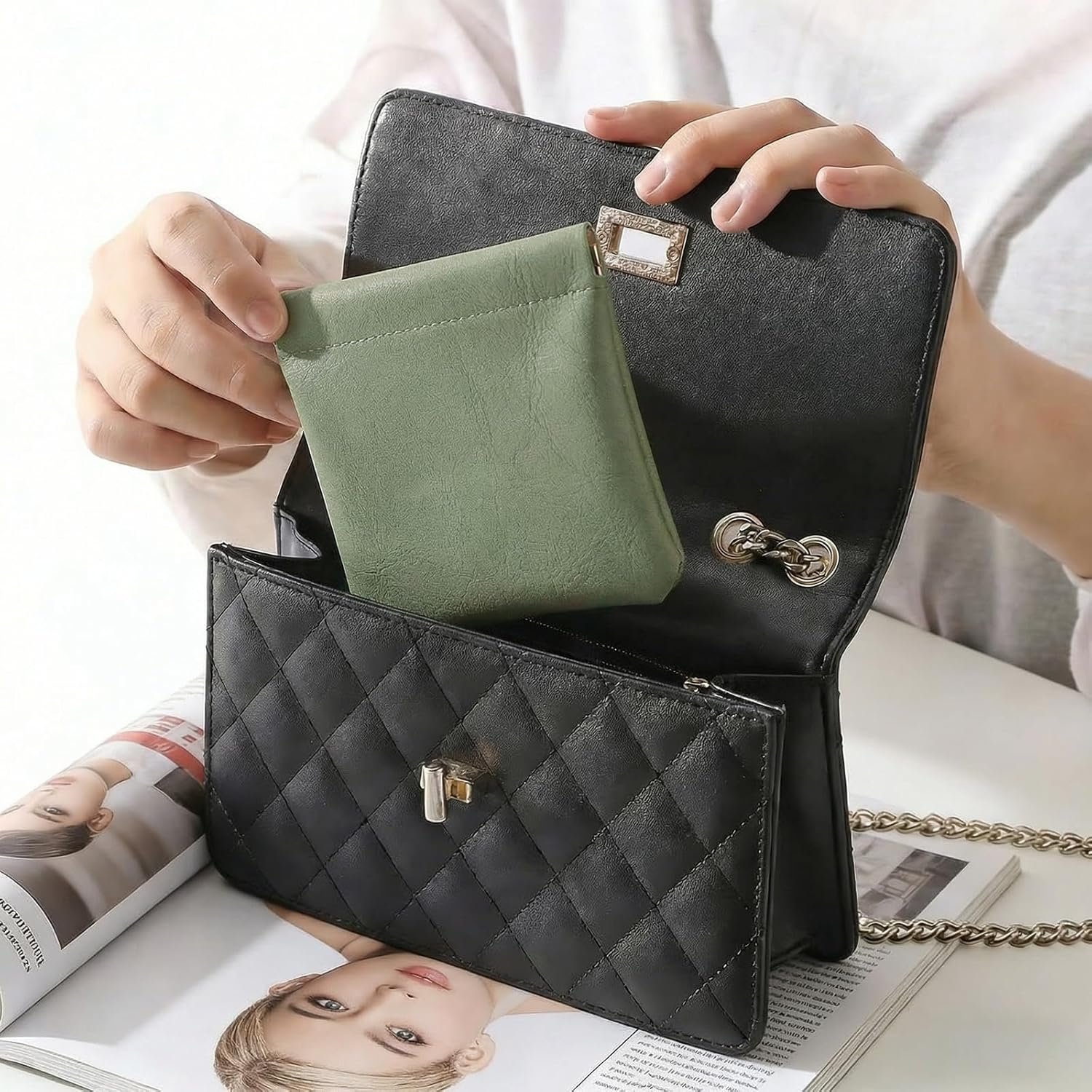 Private Label 4Pcs Small Makeup Bags for Purse Custom Logo Mini Leather Cosmetic Pouches for Women Portable No Zipper Lipstick Coin Organizer from Manufacturer (Blue Green)