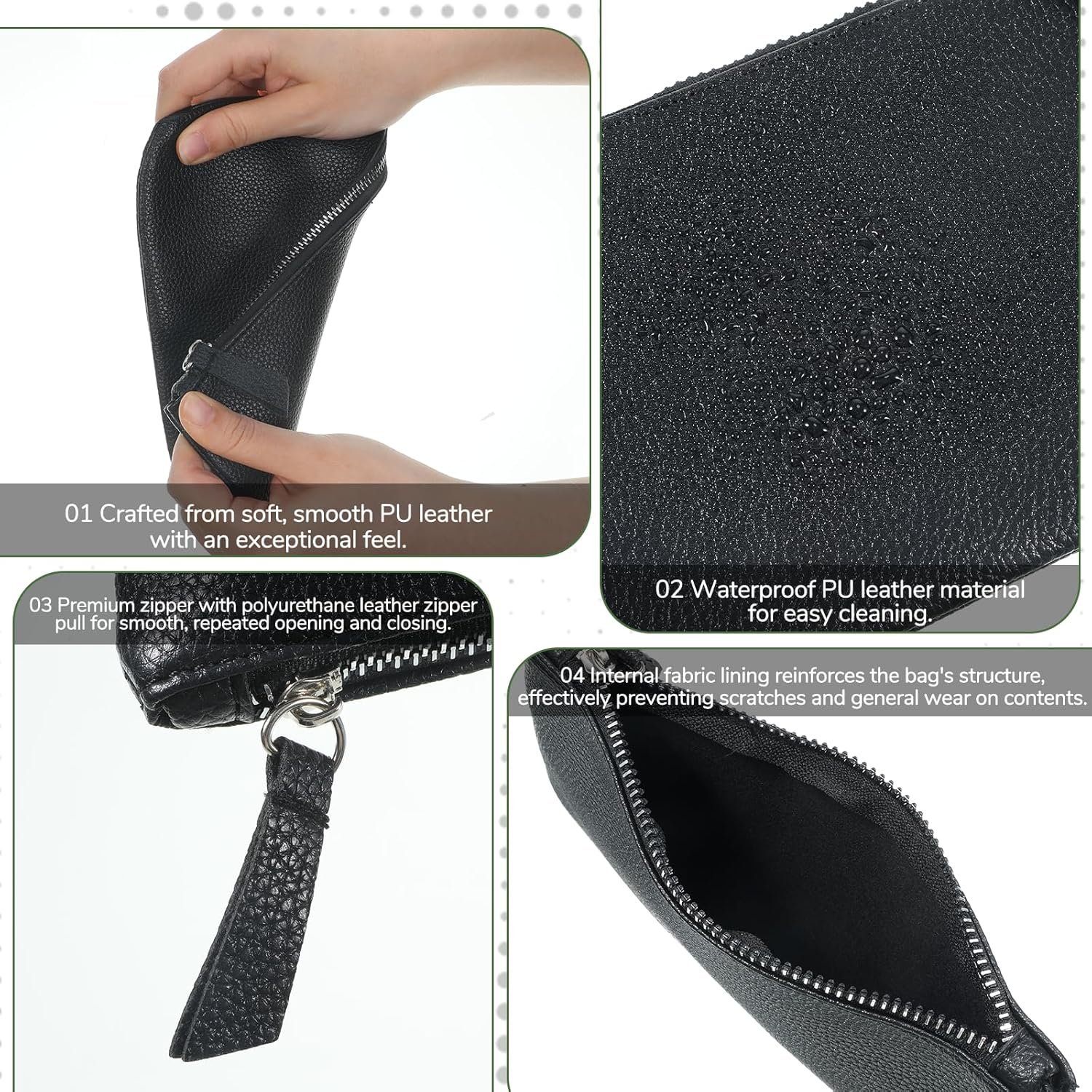 Private Label 2 Pack Black Faux Leather Cosmetic Bags with Custom Logo Soft PU Leather Makeup Pouch Portable Zipper Travel Organizer for Women Purse Cosmetics Supplier