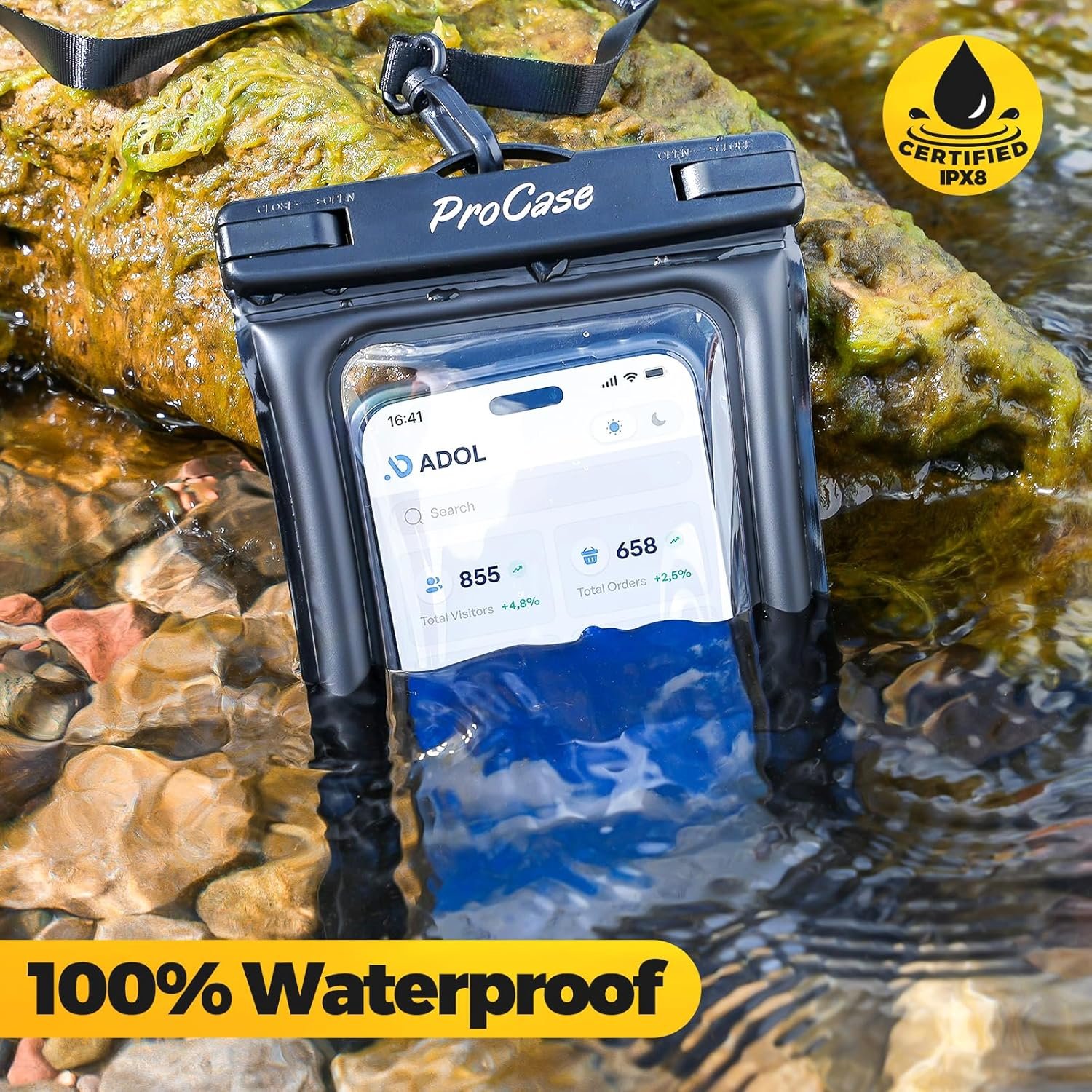 Private Label 2 Pack Floating Waterproof Phone Pouch IPX8 Universal Dry Bag with Custom Logo Fits iPhone 17/16/15/14/13 Series Galaxy S24/S23/S22 Pixel 8/7 (Up to 7”) Touchscreen Underwater Snow Protection Manufacturer Black