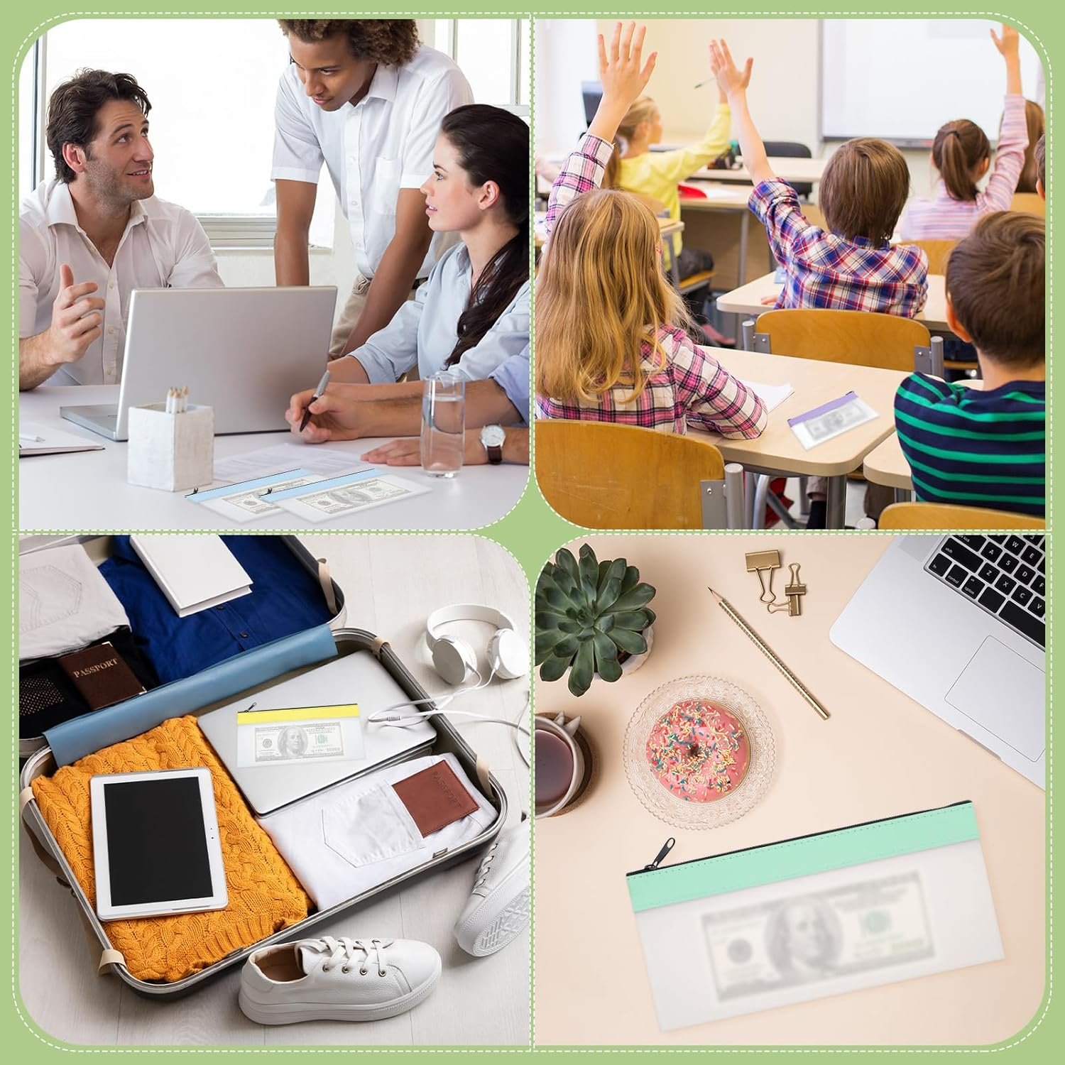 Custom Logo 6-Piece 7.8 x 3.9 Inch Clear Zipper Money Envelopes for Cash Private Label Multi-Purpose Cash Bags Supplier Bank Deposits Coins Makeup Easter Gifts School Supplies