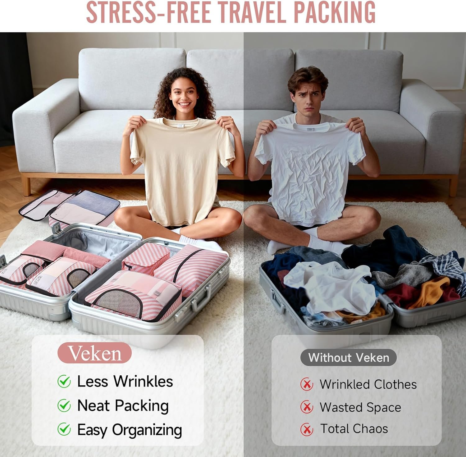 Private Label 8 Set Packing Cubes for Travel Essentials Suitcase Organizer Bags in 4 Sizes Custom Logo Carry-On Luggage Accessories with Large Laundry & Hanging Toiletry Bag for Airplane Road Trip & Camping Manufacturer