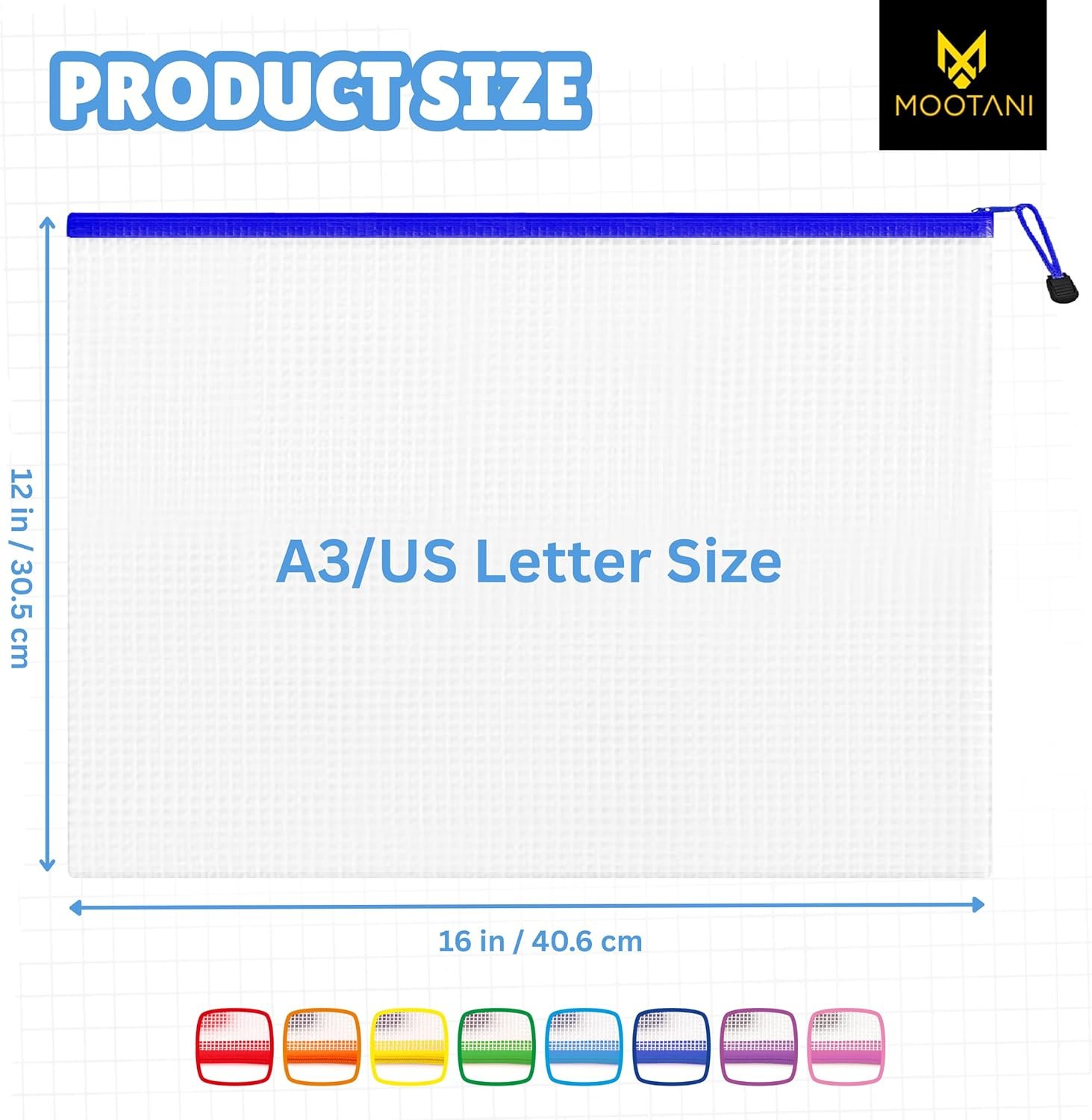 Custom Logo 24 Pcs A3 (16x12 Inches) Large Waterproof Mesh Zipper Pouch Bags Reusable Private Label for Board Game & Puzzle Storage Classroom Office Organization Manufacturer 8 Colors