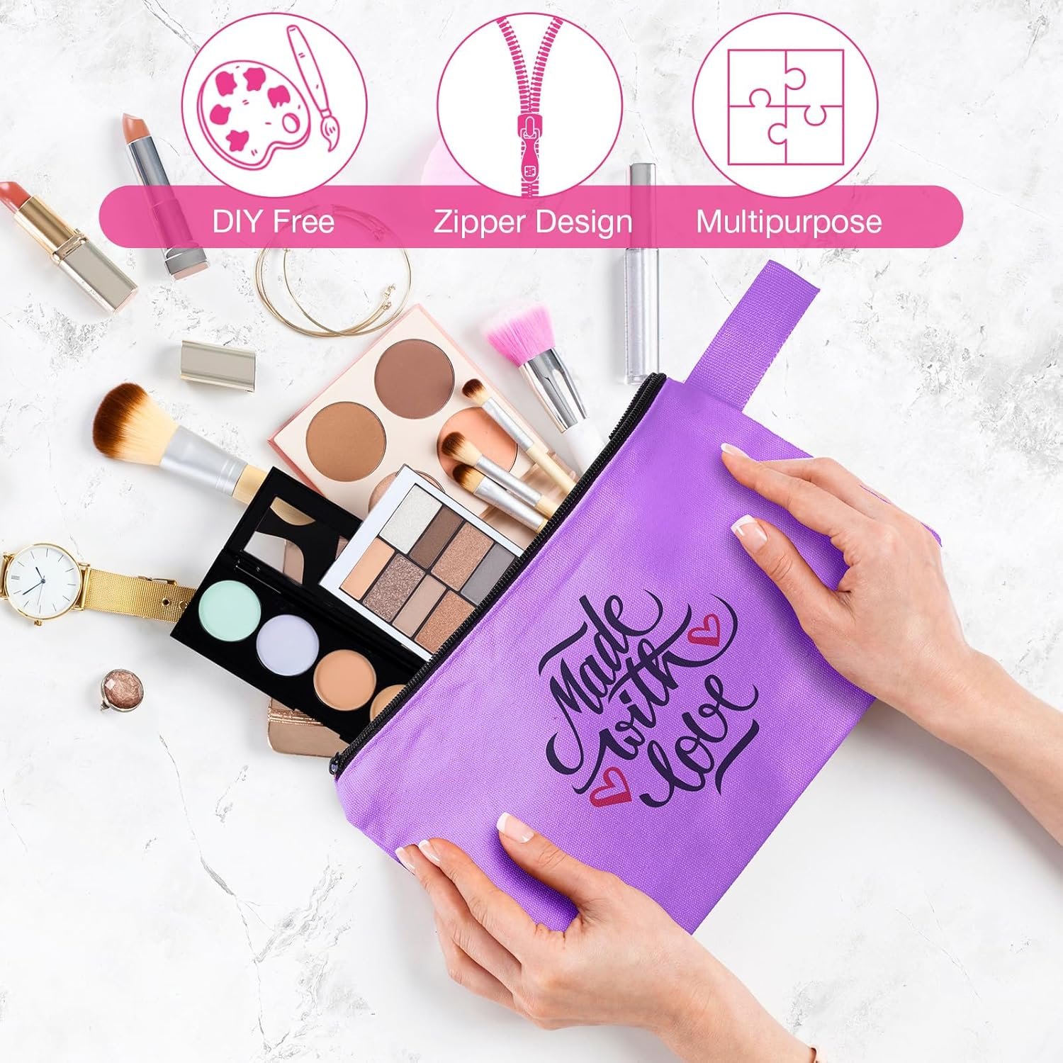 Custom Logo 40 Pack Blank Canvas Makeup Cosmetic Bags with Zipper Bottom Multi Purpose Travel Pouches for Women Purse Toiletry Pencil DIY Craft Manufacturer 10 Colors 10x5x2 Inch Private Label