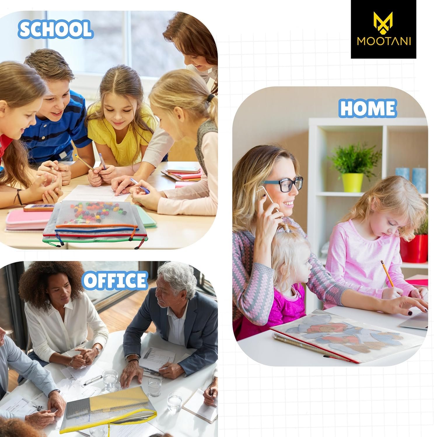 Custom Logo 24 Pcs A3 (16x12 Inches) Large Waterproof Mesh Zipper Pouch Bags Reusable Private Label for Board Game & Puzzle Storage Classroom Office Organization Manufacturer 8 Colors