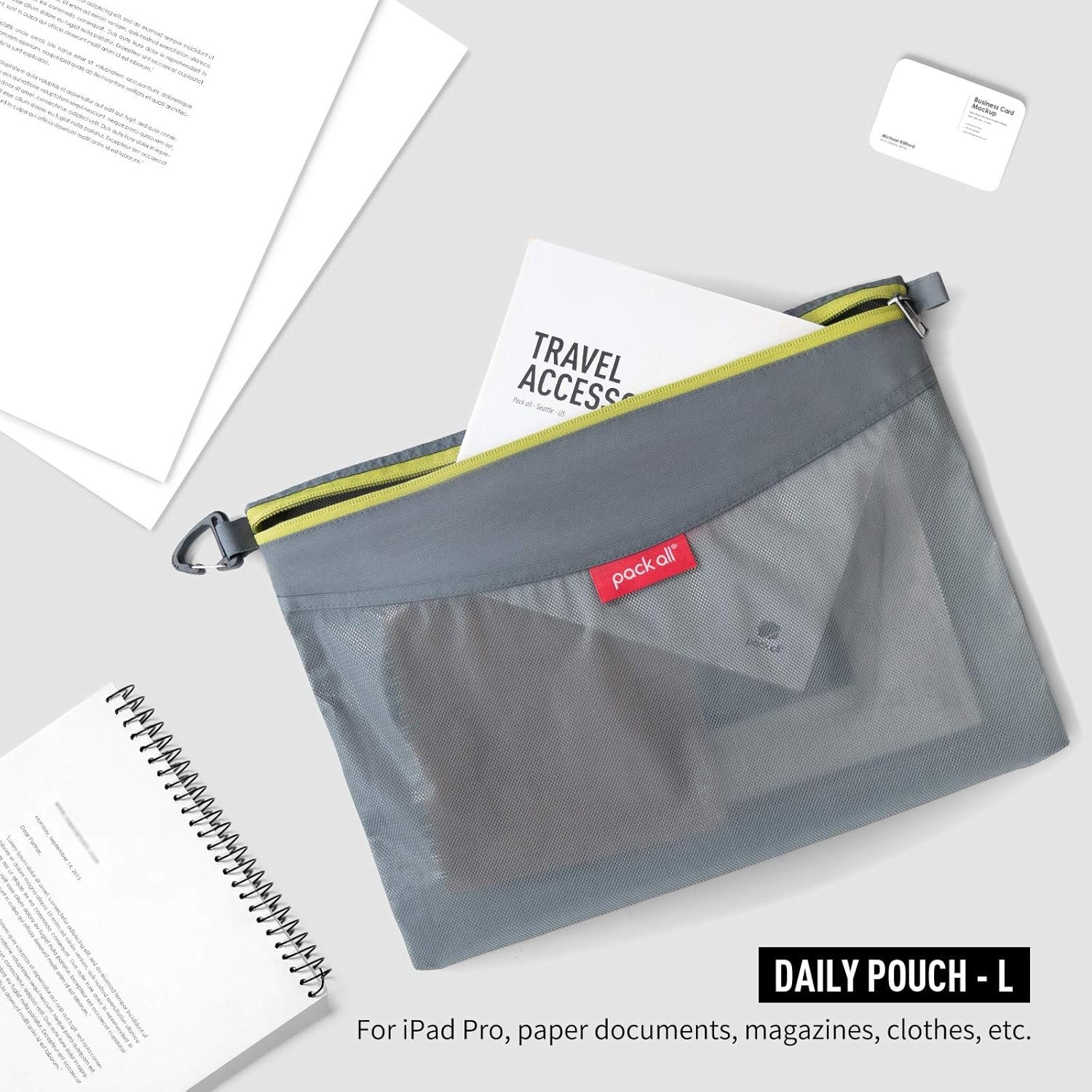 Private Label Water-Resistant Zipper Pouch with Custom Logo, Mesh Zipper Bags for Storage, Travel, Office (Gray, Large) from Manufacturer