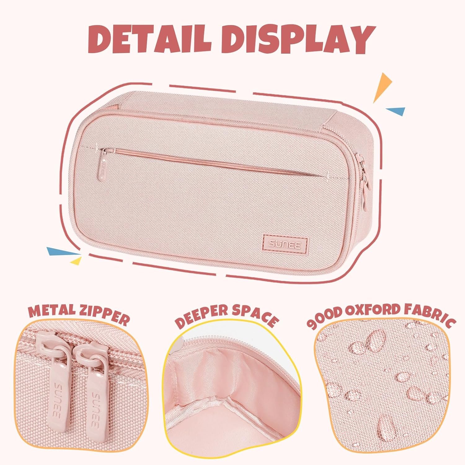 Custom Logo Large Capacity 900D Oxford Pencil Case Cute Pencil Pouch Private Label Big Storage Office Stationery Organizer Zipper Pen Makeup Bag Manufacturer Back to School Supplies Pink for Teens Women Men