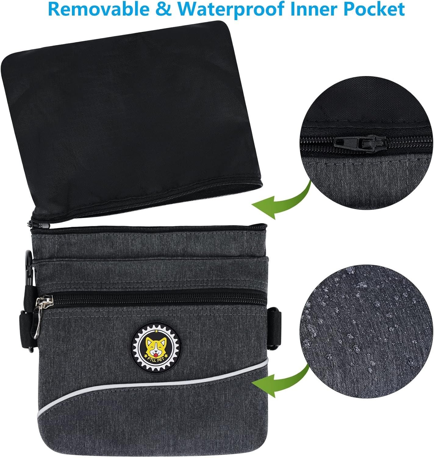 Custom Logo Dog Treat Pouch Bag with Magnetic Closure, Private Label Dog Food Carrier with Removable Inner Pocket for Agility Training, Manufacturer Includes Carabiner