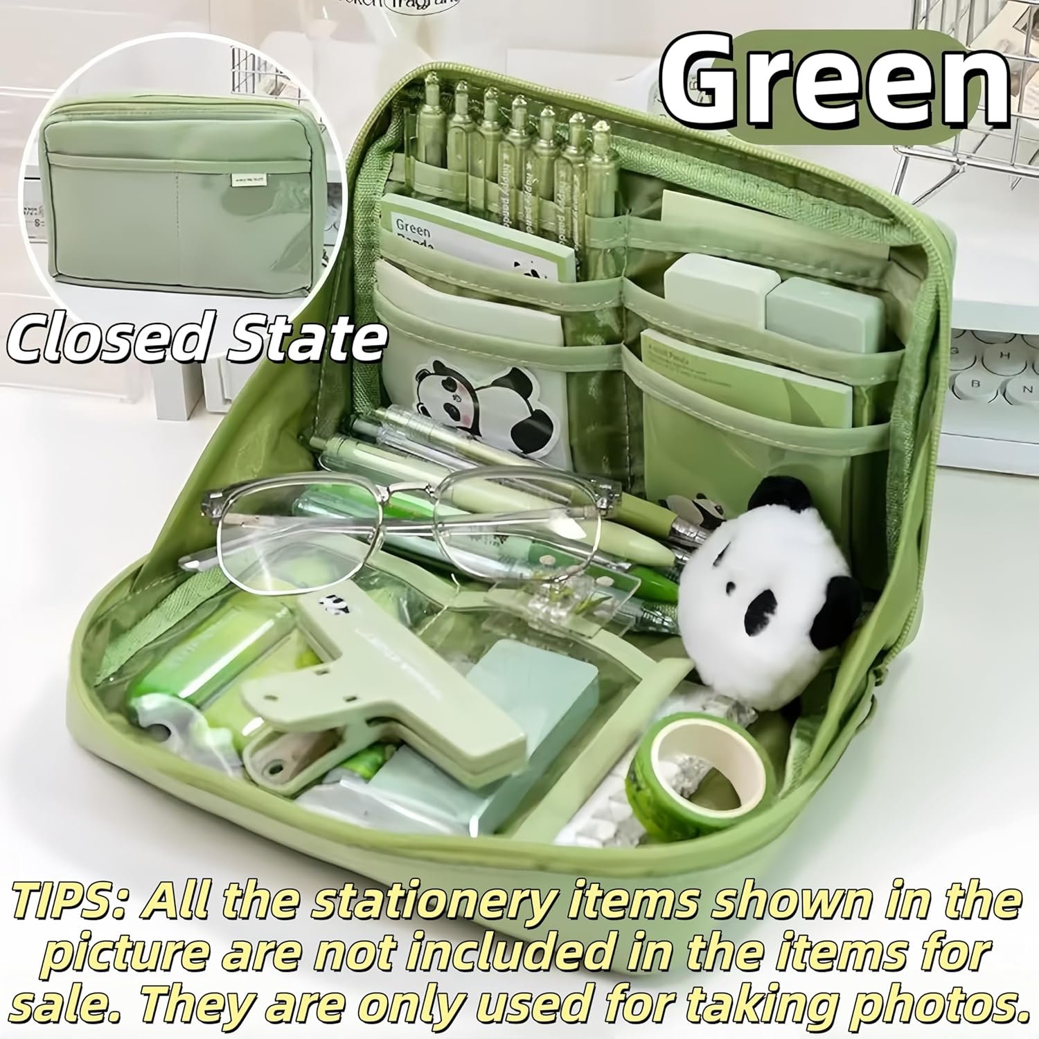 Private Label Kawaii Aesthetic Pencil Case - Custom Logo Large Capacity Canvas Pen Pouch Bag Manufacturer (Green)