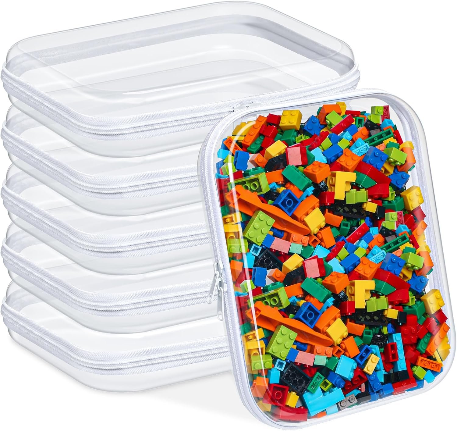 Custom Logo 6 Pcs Clear Hard Plastic Zipper Pouches Transparent Makeup Pencil Toiletry Travel Organizer Bags Private Label Toy Diaper Storage Supplier White 9.84 x 7.87 x 2 Inch