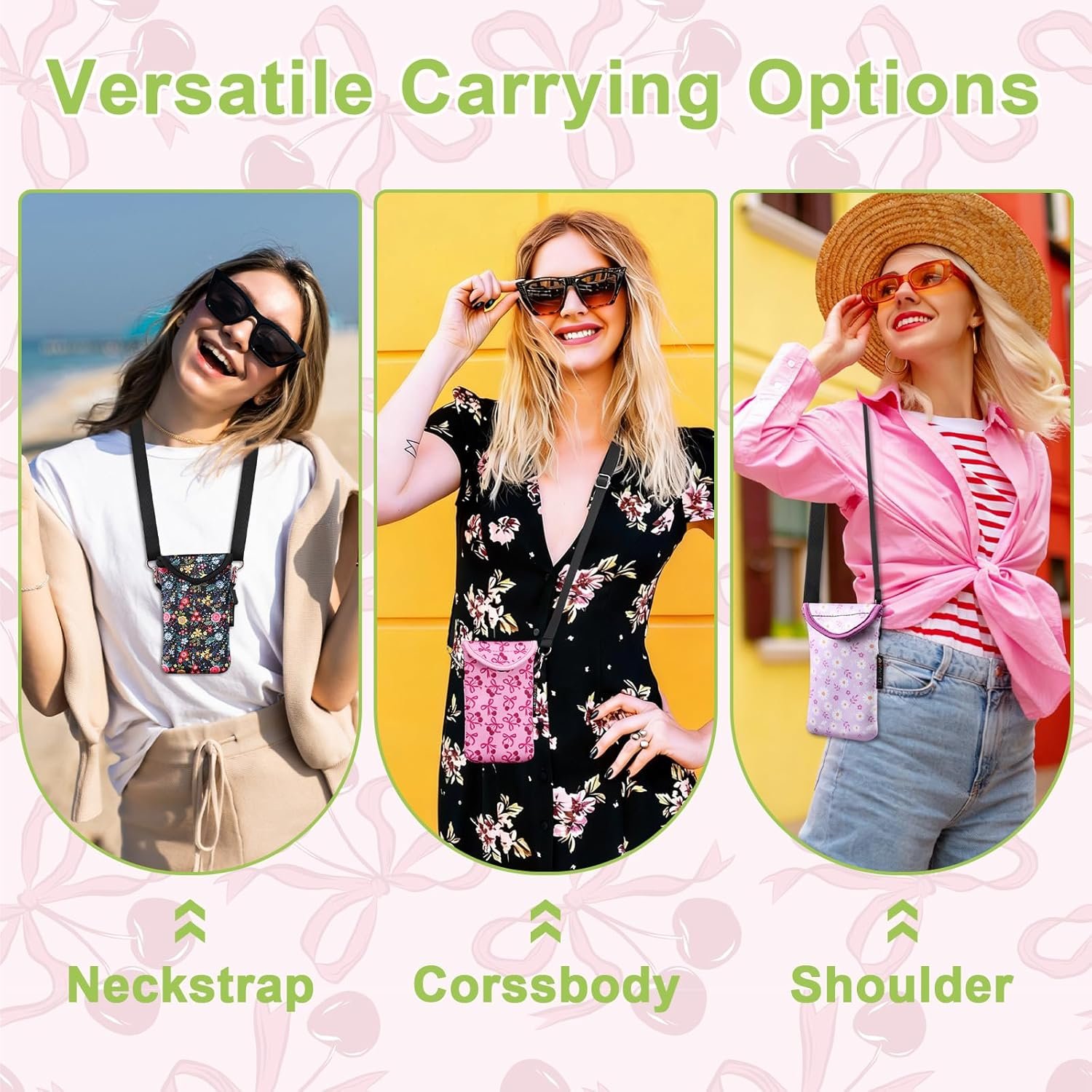 Custom Logo Neoprene Cell Phone Crossbody Pouch Case with Strap Lanyard Flap Closure Card Cash Pocket for Women Private Label Supplier Flower Power