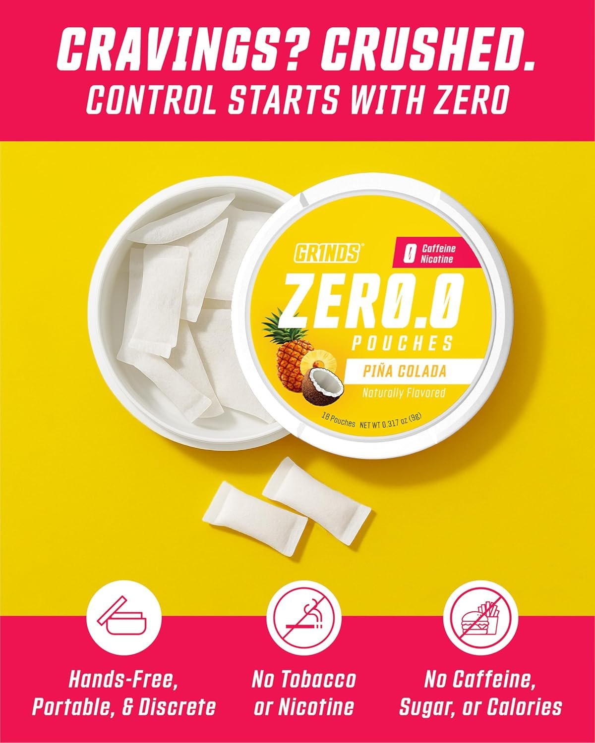 Private Label Caffeine Free Sugar-Free Pouches from Manufacturer - Naturally Flavored Piña Colada 0 Calories 3 Pack 18 Pouches Per Can with Custom Logo