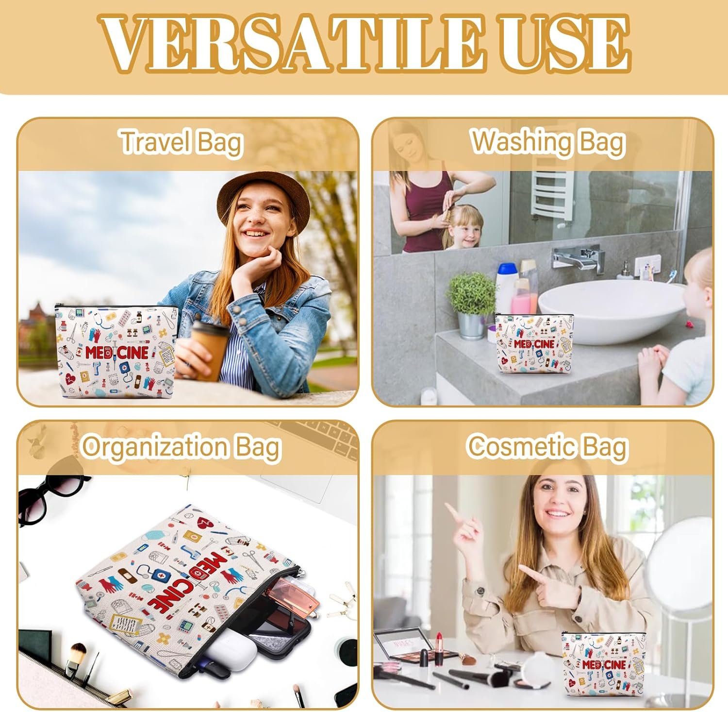 Custom Logo Doctor Makeup Bag, Private Label Medicine Travel Toiletry Pouch with Zipper, Factory Birthday Gifts for Women Mom Sister