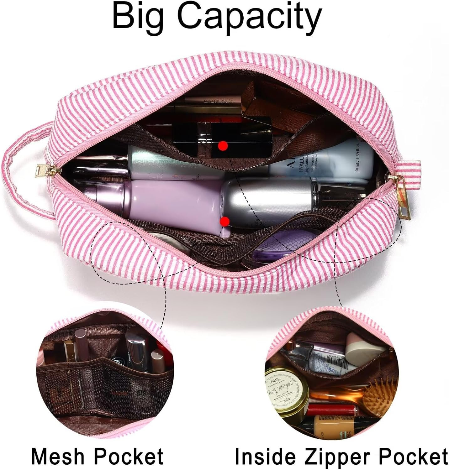 Private Label Initial Makeup Bag Cosmetic Toiletry Pouch - Custom Logo Personalized Birthday Gifts for Women Teen Girls Kids Mom Daughter Sister Friends - Pink M Manufacturer