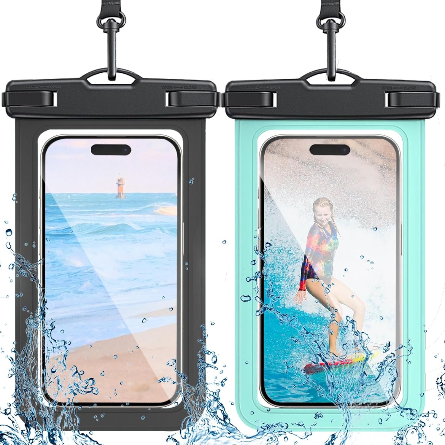 Custom Logo 2 Pack IPX8 Waterproof Phone Pouch with Adjustable Lanyard for Cellphones up to 7.5