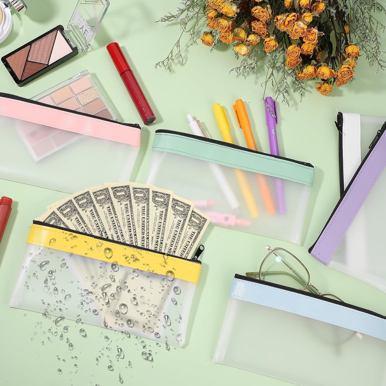 Custom Logo 6-Piece 7.8 x 3.9 Inch Clear Zipper Money Envelopes for Cash Private Label Multi-Purpose Cash Bags Supplier Bank Deposits Coins Makeup Easter Gifts School Supplies