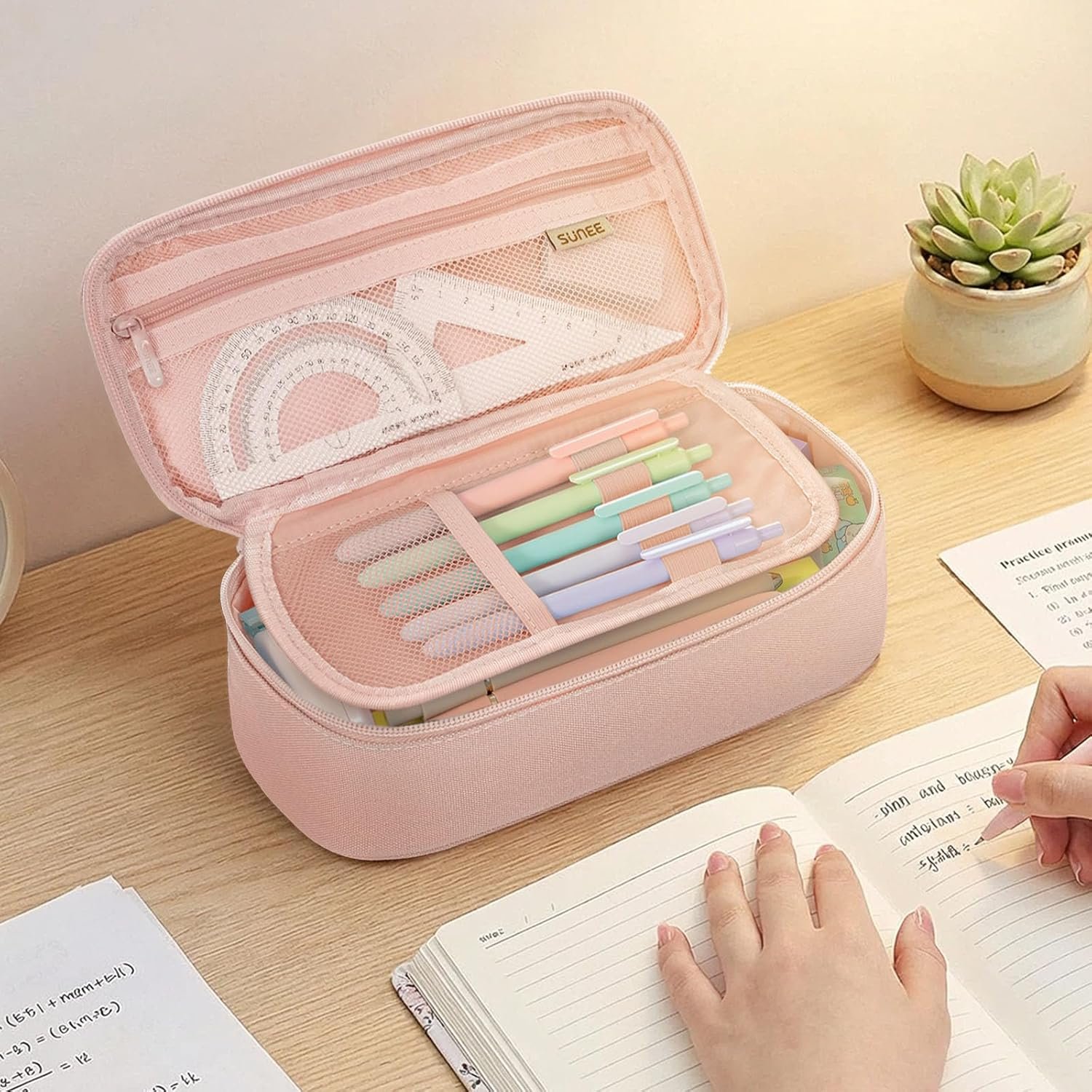 Custom Logo Large Capacity 900D Oxford Pencil Case Cute Pencil Pouch Private Label Big Storage Office Stationery Organizer Zipper Pen Makeup Bag Manufacturer Back to School Supplies Pink for Teens Women Men