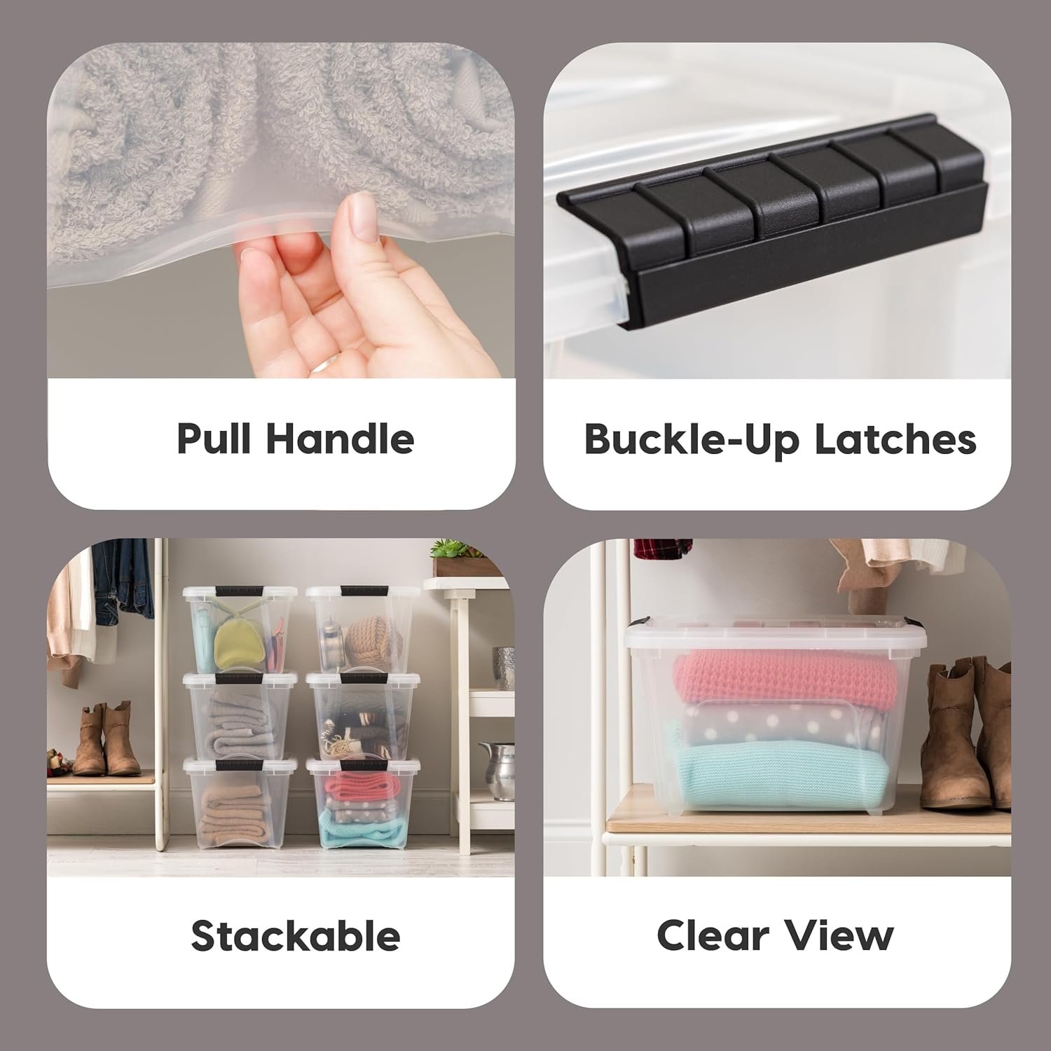 Private Label 19 QT Clear Plastic Storage Box with Lid and Latches - 6 Pack from Manufacturer - BPA-Free See-Through Durable Nestable Stackable Containers Secure Pull Handle Custom Logo