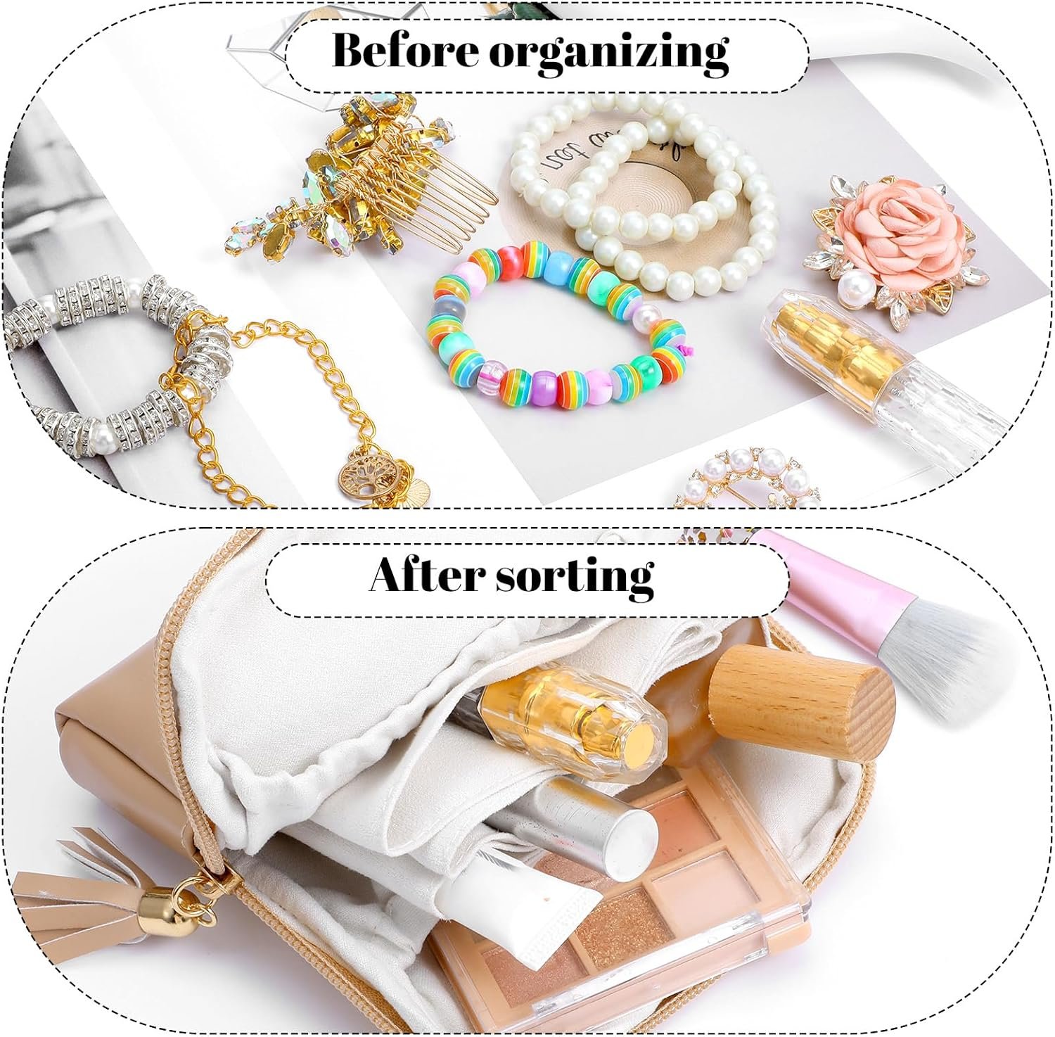 Custom Logo Small Travel Jewelry Case Organizer for Women Zipper Velvet Interior Brown Pouch Bag Private Label Portable Jewelry Box Factory for Gemstones Healing Crystal Bracelets