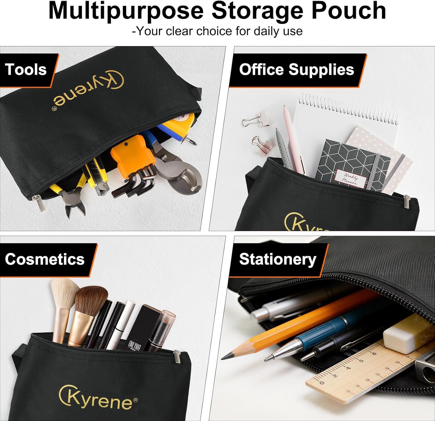 Custom Logo 3 Pack Zipper Tool Pouches Utility Multipurpose Storage Organizer Bags Private Label for Mens Tools DIY Projects Electrician Repairs Travel Gear Office Stationery Manufacturer