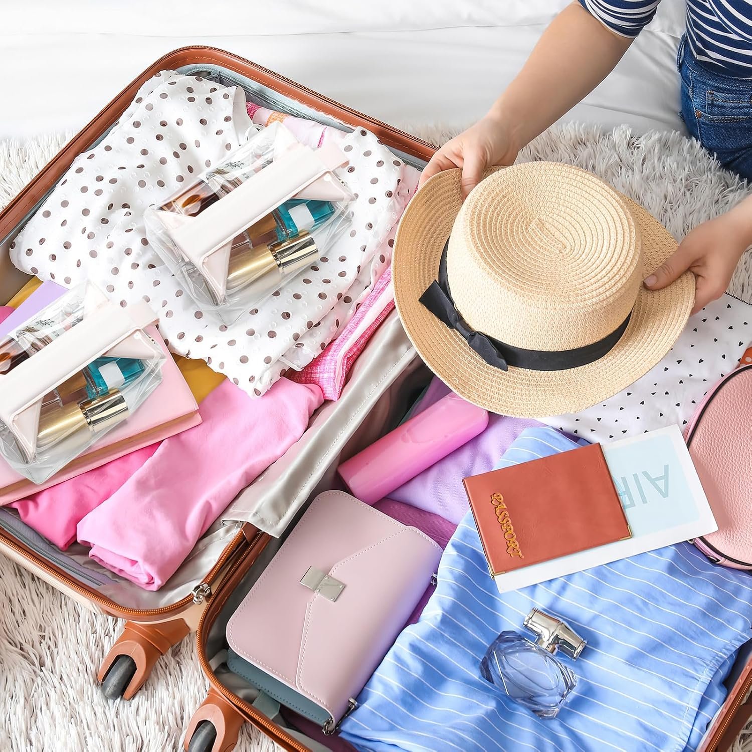 Private Label 2 Pcs TSA Approved Clear Travel Toiletry Bags with Magnetic Closure Manufacturer Custom Logo Light Pink Makeup Cosmetic Pouch for Men Women