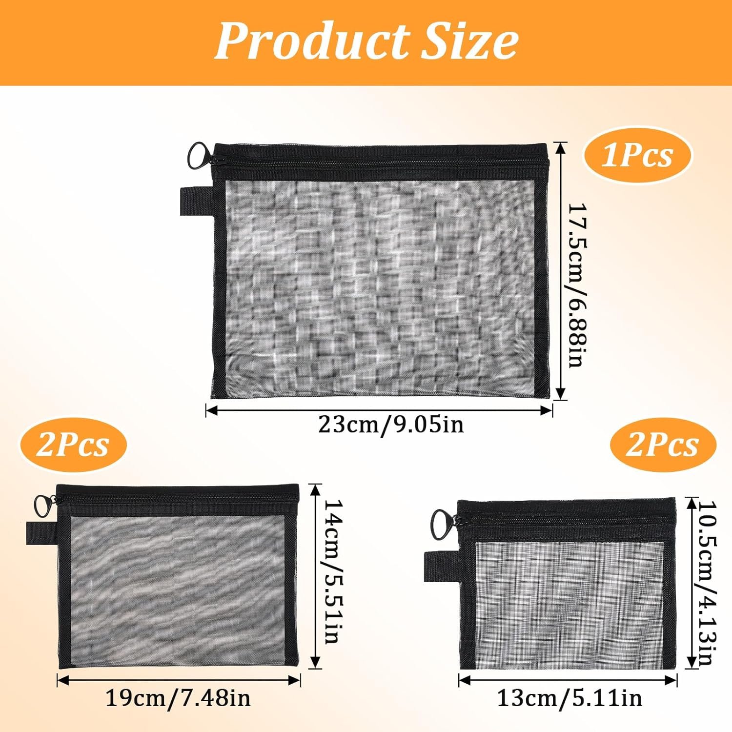 Private Label 5 Pack Small Mesh Zipper Pouches Manufacturer Portable Cosmetic Makeup Travel Toiletry Bags Custom Logo Storage for Home Office Black