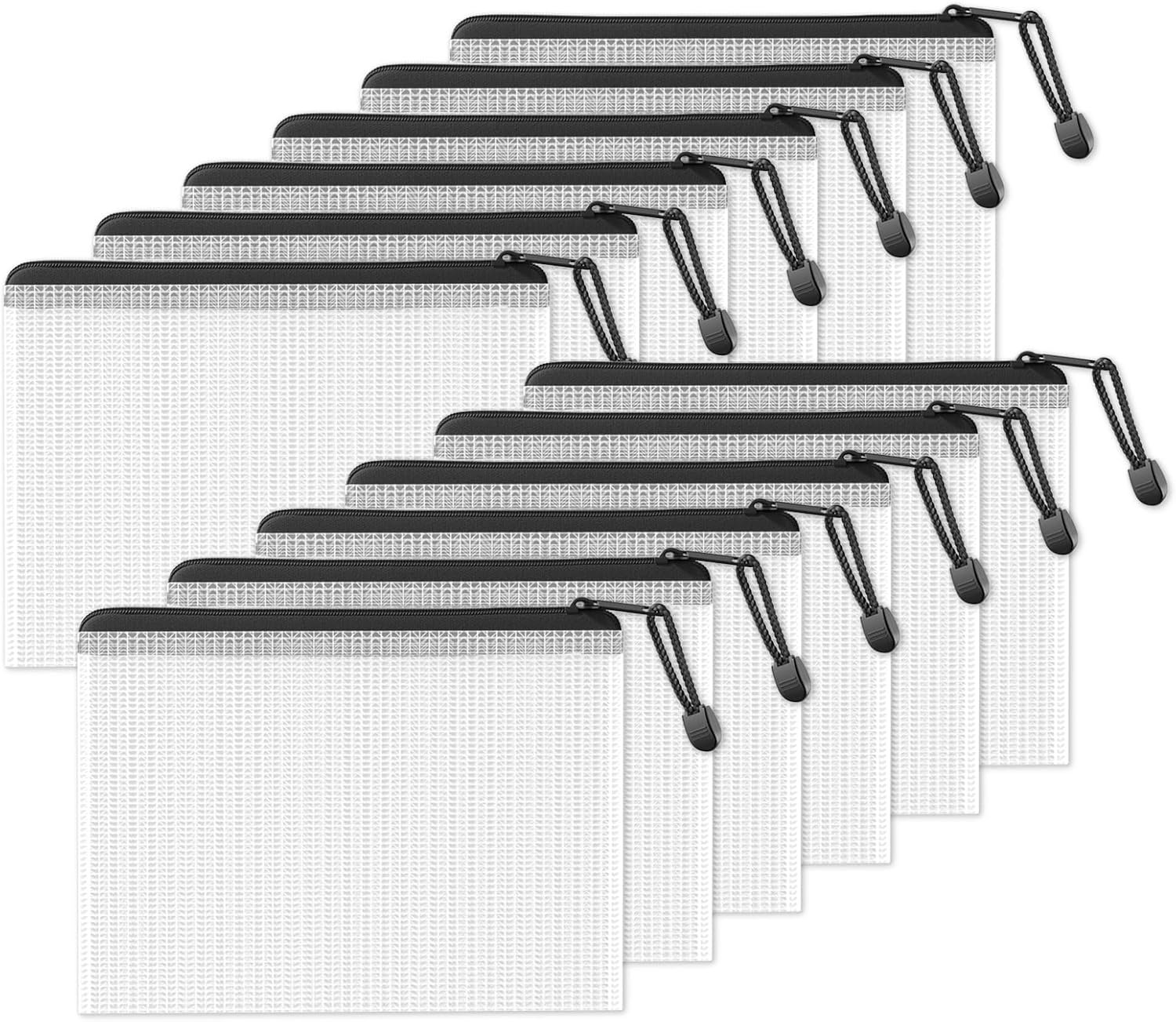 Private Label Extra Large Plastic Mesh Zipper Pouches 6.8x9.2in Black 12 Packs with Custom Logo Water-Resistant for School Office Supplies Puzzles Games Organizing Storage from Manufacturer