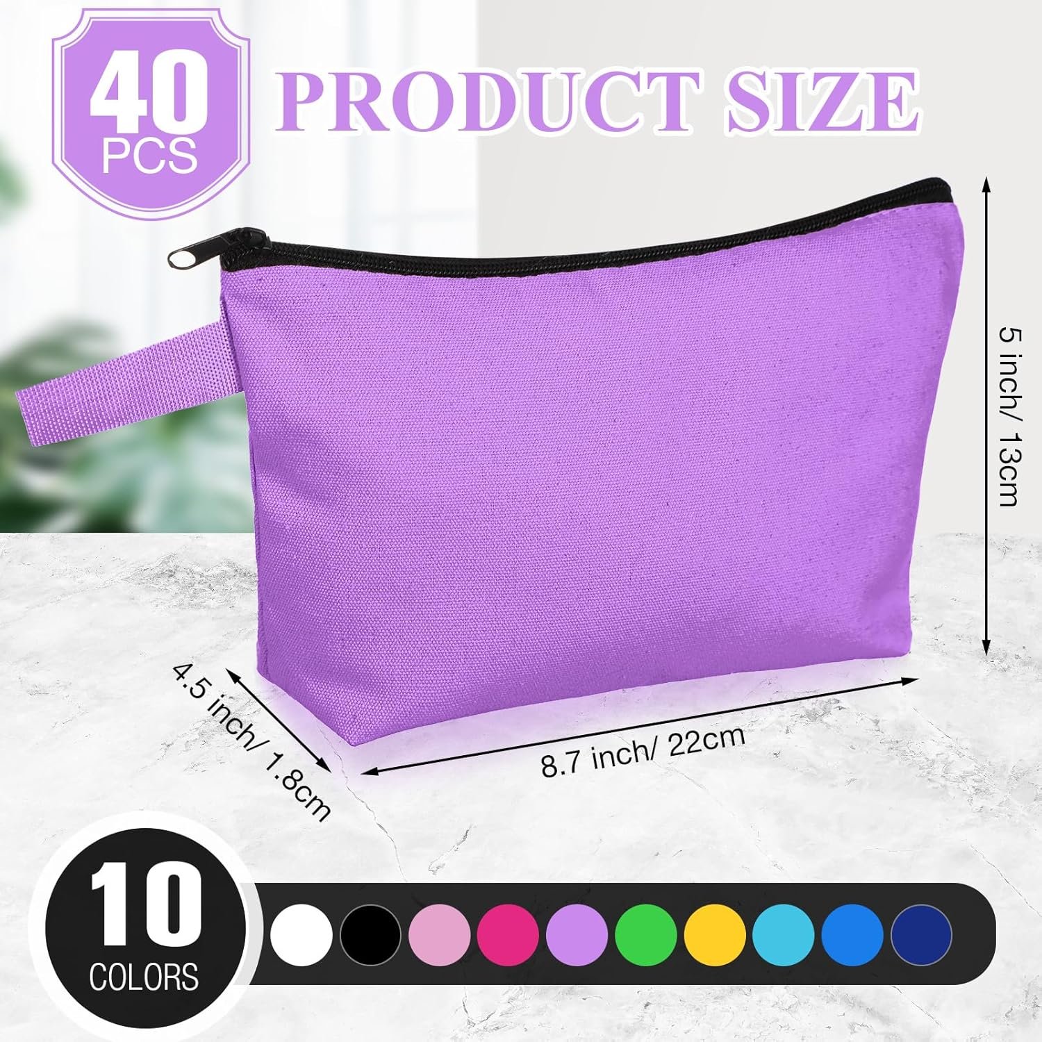 Private Label 40 Pack Canvas Makeup Bags Bulk Cosmetic Zipper Pouches with Bottom Custom Logo Multi-Purpose Blank Travel for Women Purse Toiletry Pencil DIY Craft Manufacturer 10 Colors (8.7 x 5.1 x 1.7 Inch)