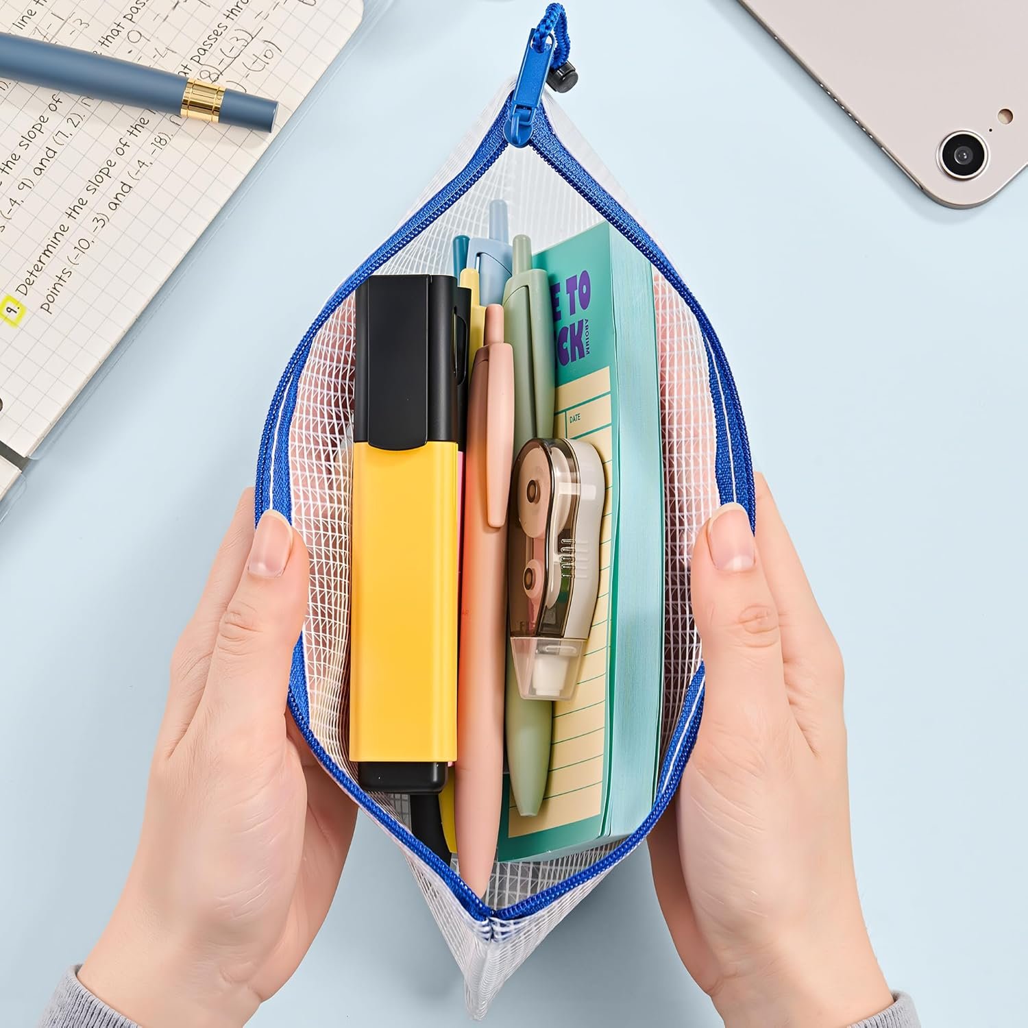 Private Label 24 Pack A6 (9.3 × 4.0 in) Waterproof Mesh Zipper Pouch Bags Custom Logo for School Supplies Cash Cosmetics Travel Organization Factory 8 Colors