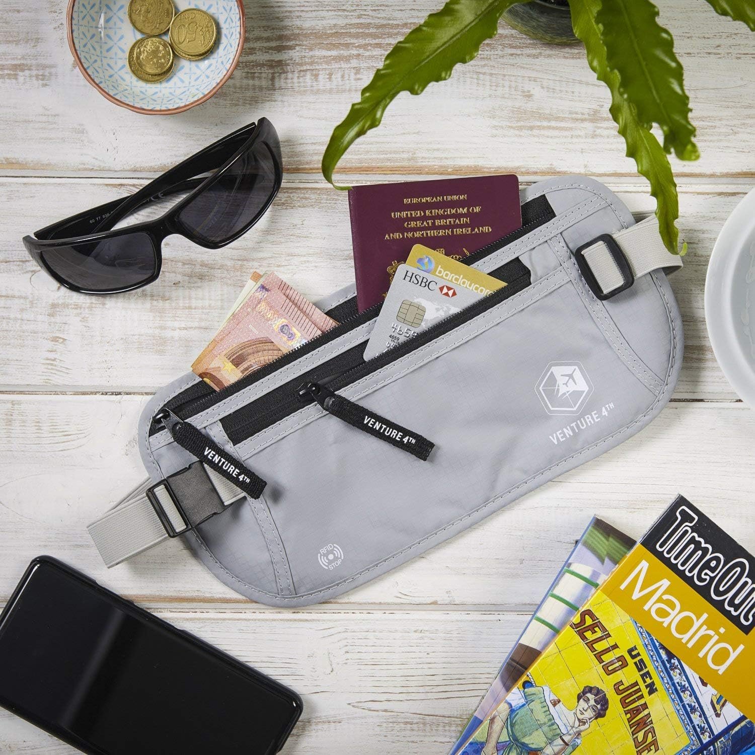 Custom Logo Money Belt for Travel – Hidden Under-Clothes RFID Blocking Private Label Passport Holder & Slim Travel Wallet Pouch for Men & Women Protecting Cash Cards & Documents Manufacturer (Silver)