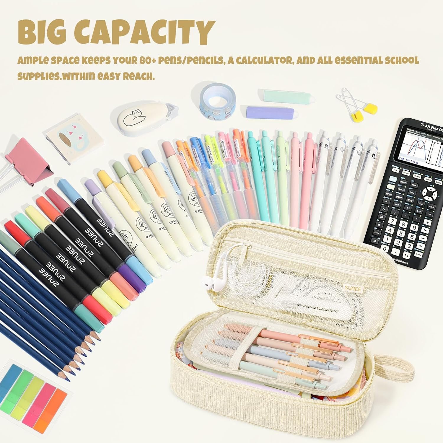 Custom Logo Cute Large Capacity Pencil Case Aesthetic Zipper Pencil Pouch Big Storage Soft Corduroy Pen Organizer Private Label Back to School Supplies for Teen Girls Boys Beige Supplier