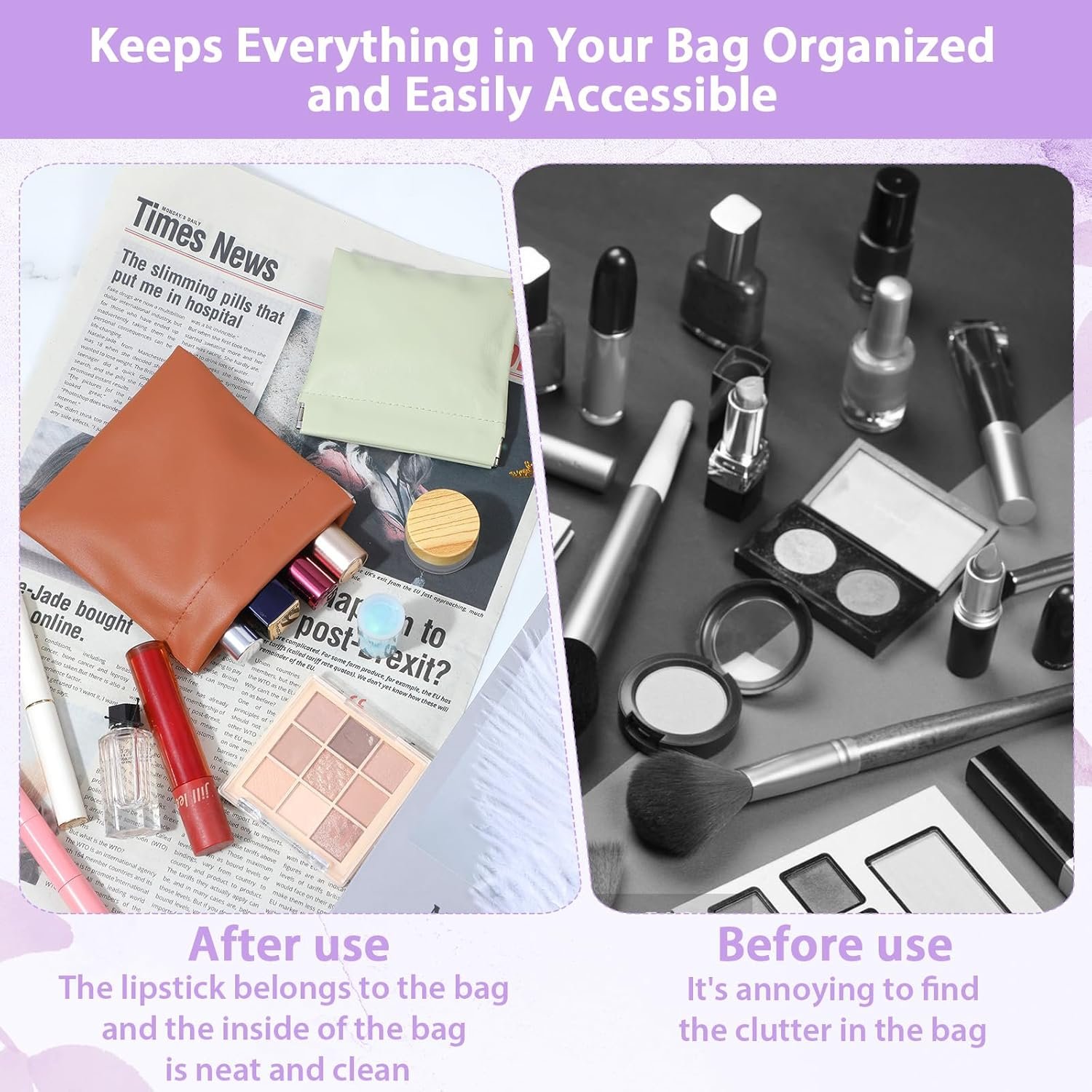 Private Label 6Pcs Purse Organizer Pouches 6 Sizes Snap Closure Leather, Custom Logo Portable Waterproof Makeup Bags Manufacturer for Cosmetics Headphones Jewelry Mix Colors