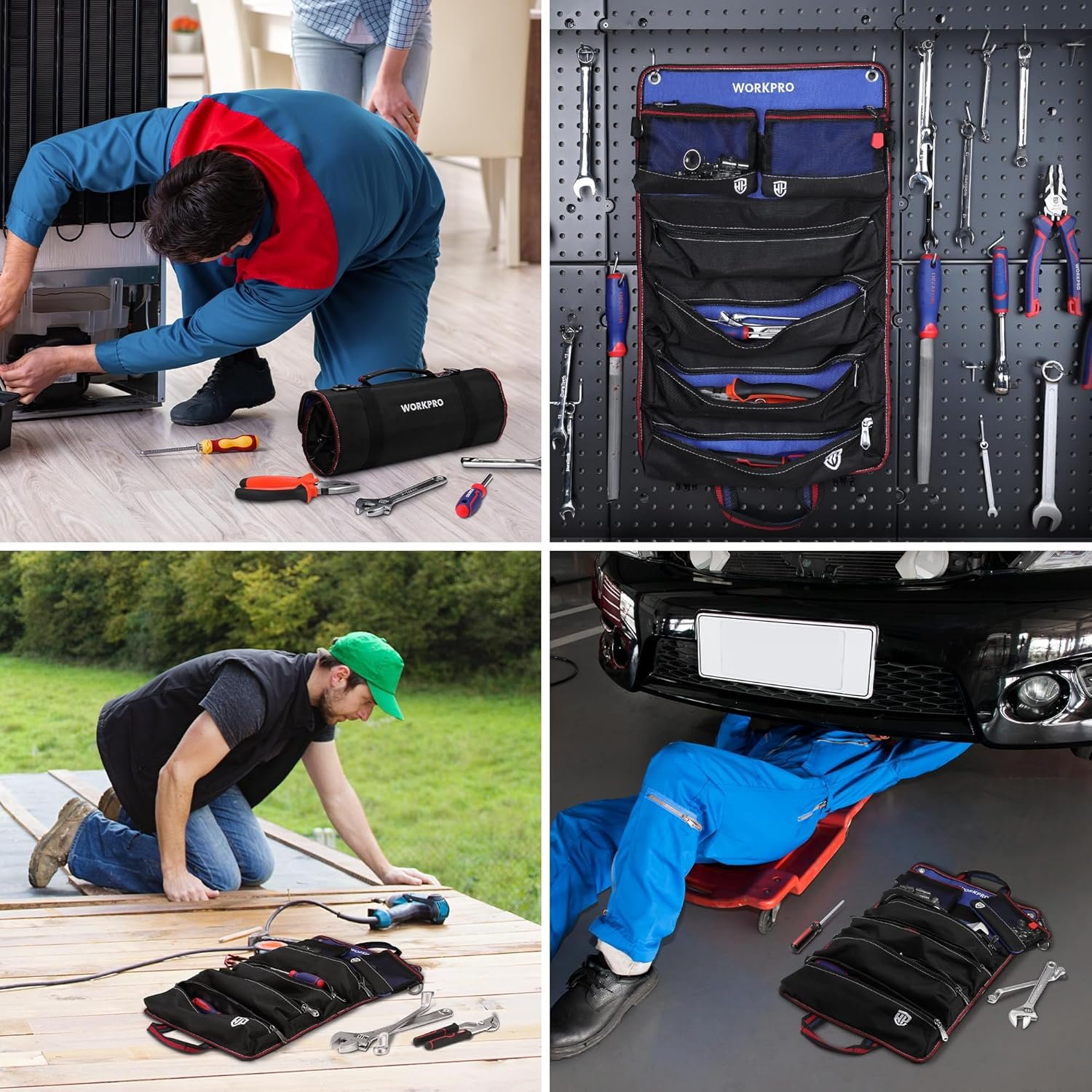 Manufacturer Roll Up Tool Bag Private Label with Detachable Tool Pouches Heavy Duty 6 Pockets Custom Logo Organizer for Mechanic Electrician Plumber Carpenter