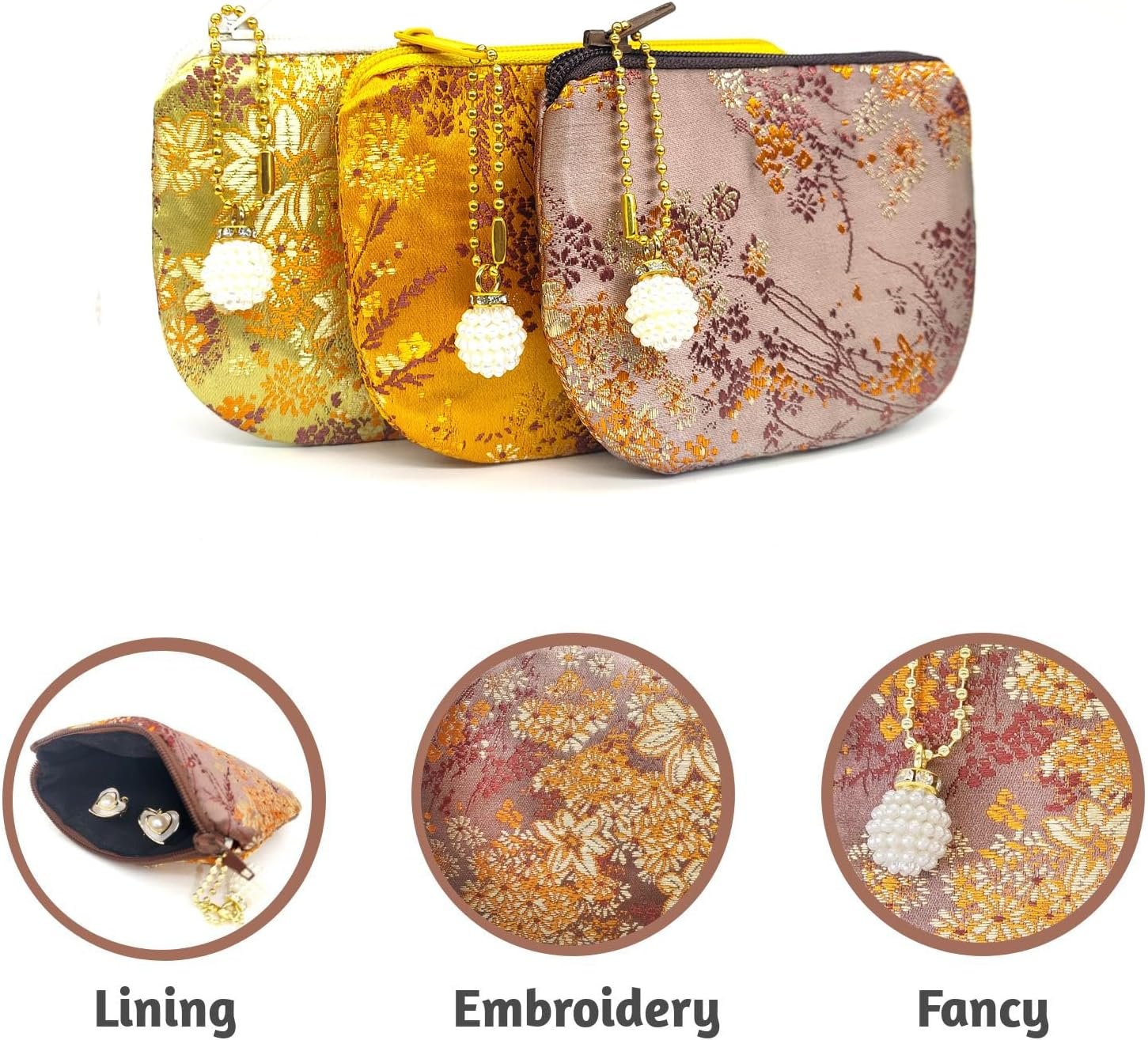 Private Label Handmade Jewelry Pouch Women Coin Purse Brocade Zipper Wallet Custom Logo Silk Makeup Bag Manufacturer