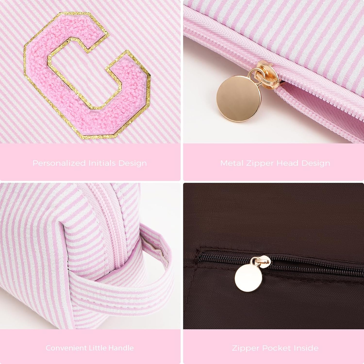 Private Label Birthday Gift Preppy Makeup Bag - Custom Logo Personalized Cute Pouch for Women Girlfriend Bridesmaid Wife Mom - Pink Travel Cosmetic Bag Manufacturer