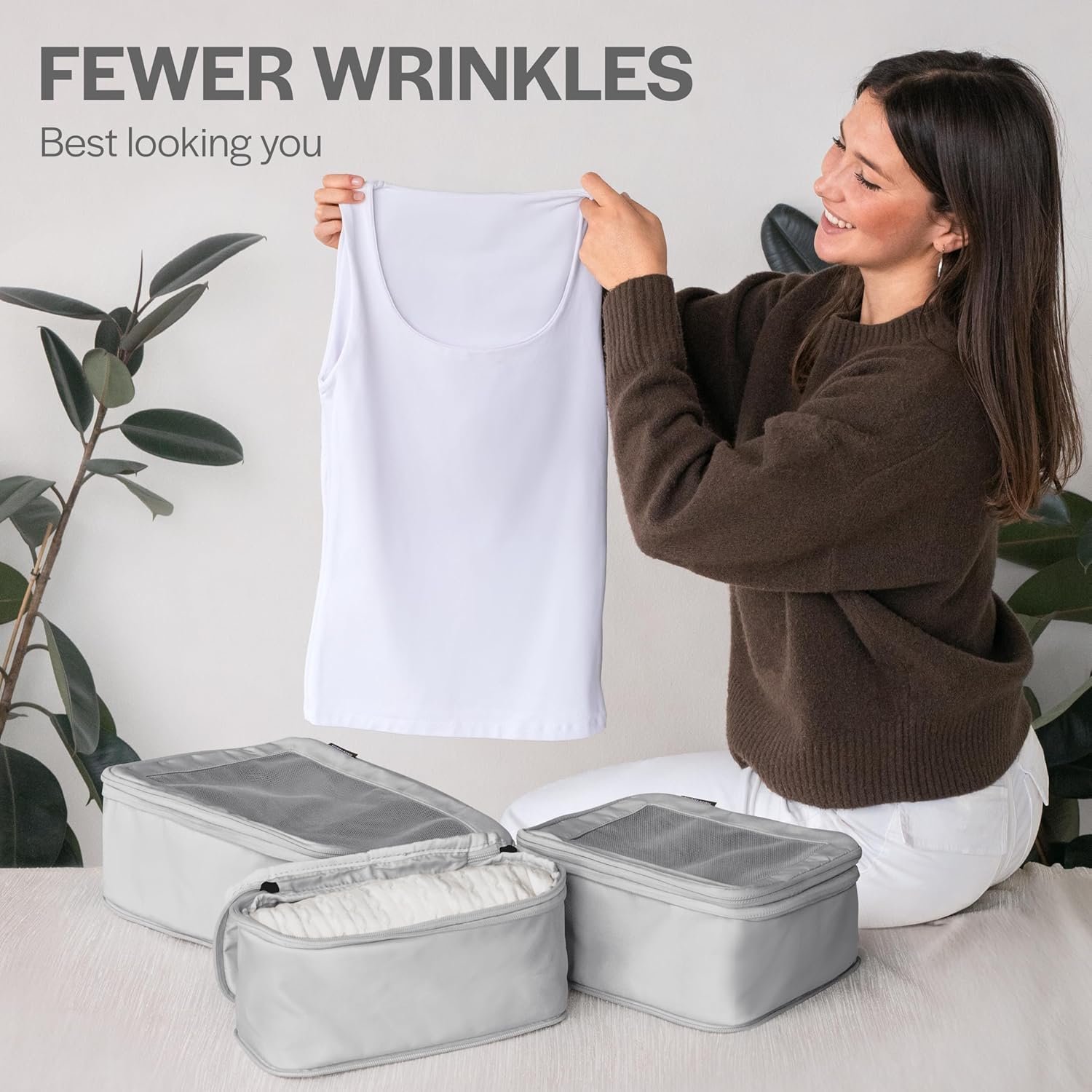 Factory Compression Packing Cubes for Travel - Custom Logo Luggage Organizer Bags - Private Label Double Zipper Suitcase Packing Cubes 4-Pack Light Grey