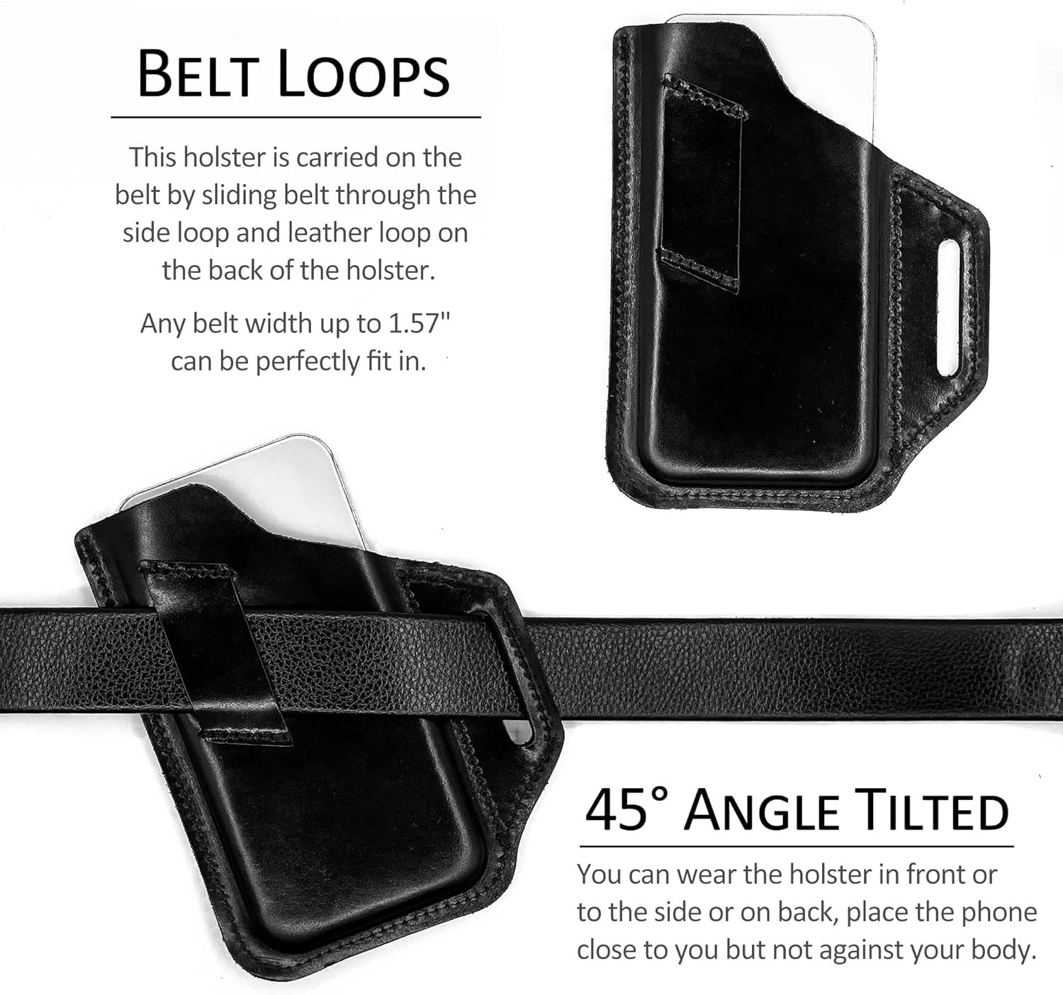 Private Label Leather Belt Phone Pouch Cell Phone Holster Custom Logo Universal Phone Case with Belt Loops for Men and Women Large Black Manufacturer