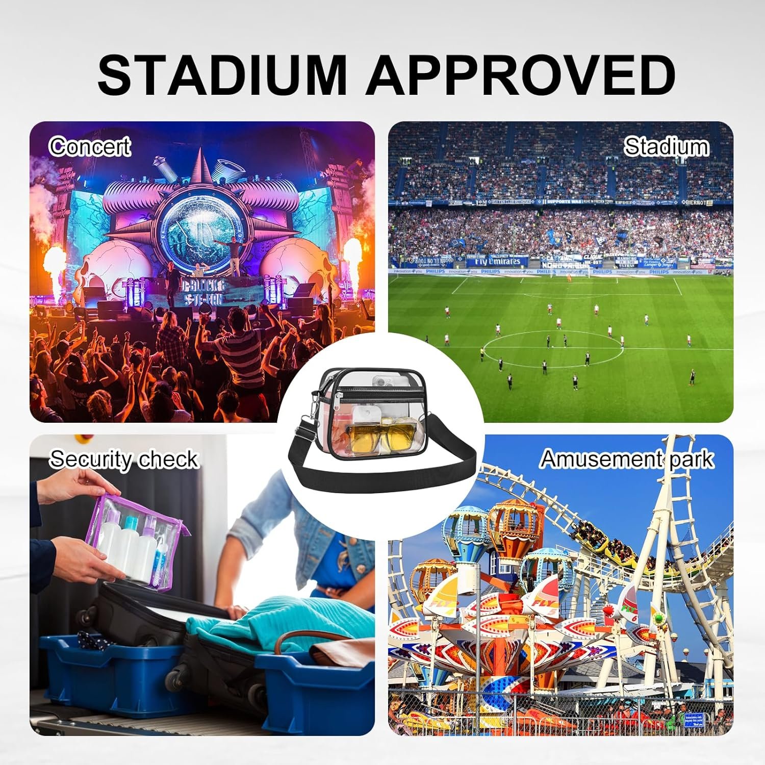 Private Label Clear Stadium Event Bags Sports Fan Handbags Purses with Adjustable Strap Custom Logo Manufacturer