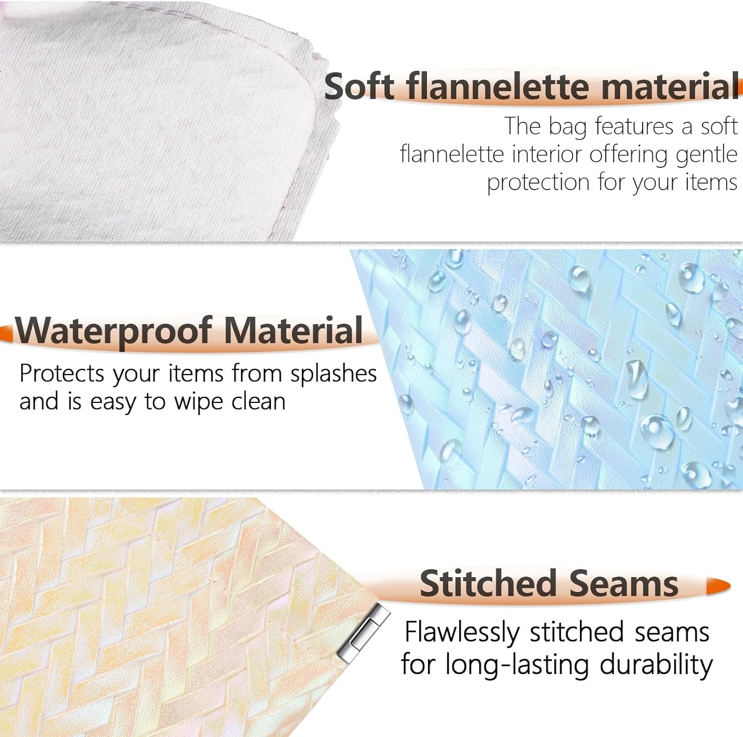 Custom Logo 4-Piece Holographic Small Makeup Bag Mini Cosmetic Pouch for Women, Private Label No Zipper Self-Closing Travel Organizer Coin Purse for Lipstick Cosmetics Jewelry Cards Coins, Waterproof Faux Leather Factory