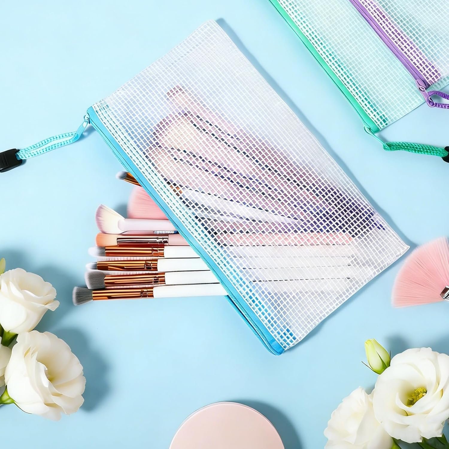 Factory 100 Pcs Bulk Mesh Zipper Pencil Pouches 8.5 x 4.5 Inch Clear Plastic Waterproof Cases for Stationery Cosmetics Bills Envelopes Storage with Custom Logo 10 Colors Private Label