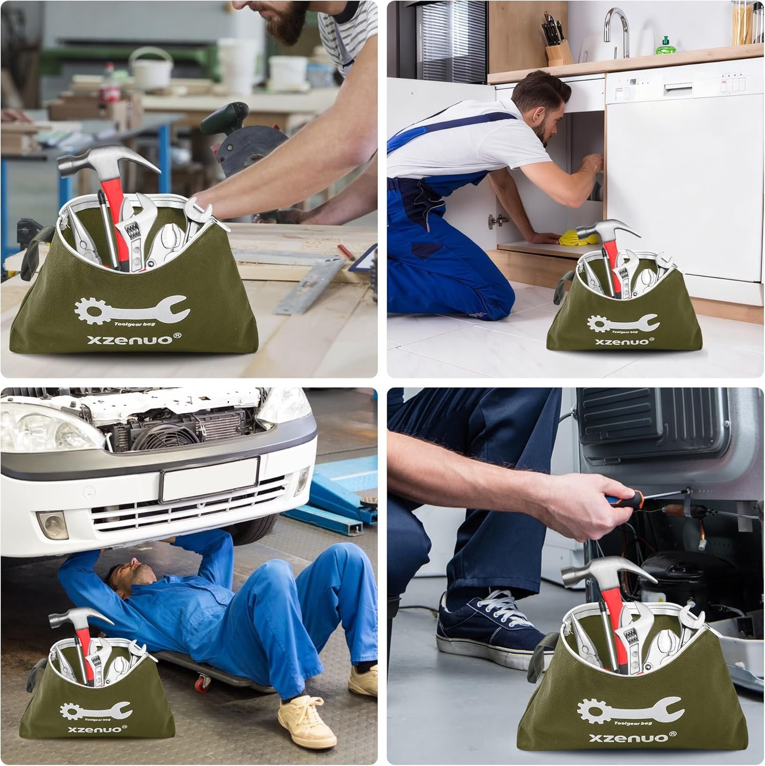 Custom Logo 16oz Pure Cotton Canvas Tool Pouch Zipper Bag Private Label 12.5 Inch Storage Organizer with Wristlet Strap Supplier