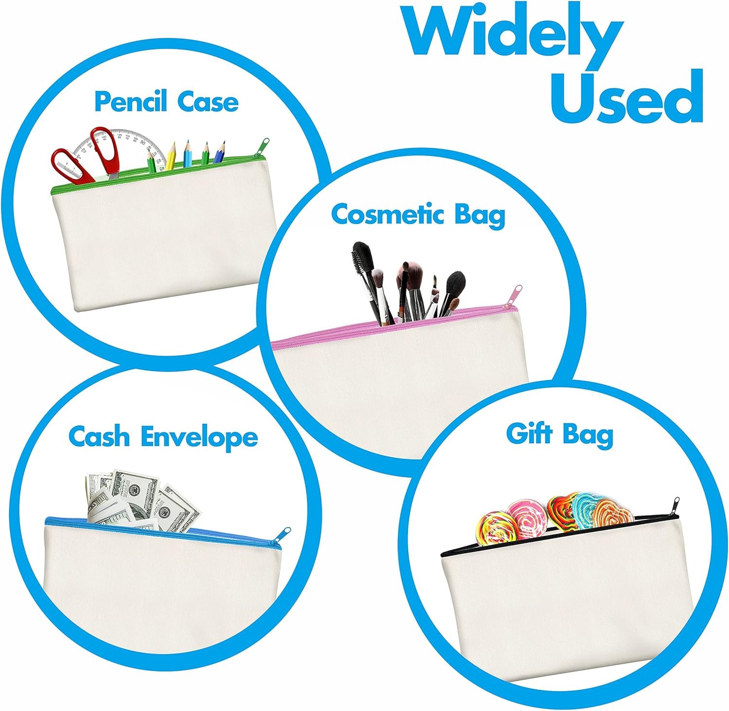 Private Label 15 Pack Blank Cotton Canvas Zipper Pouches with Custom Logo DIY Craft Pencil Cases for Makeup Cosmetic Toiletry Stationery Storage Manufacturer