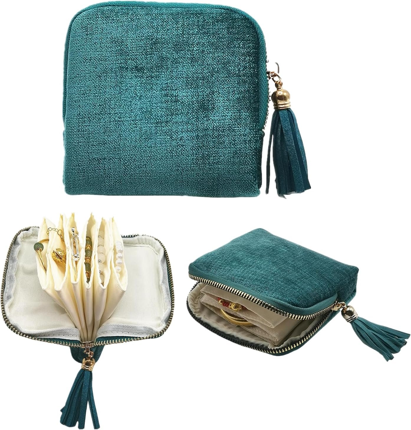 Private Label Small Travel Jewelry Organizer Case with Custom Logo Tassel Zipper for Bracelets Necklaces Bangles Manufacturer Storage Bag Gift for Women Girls