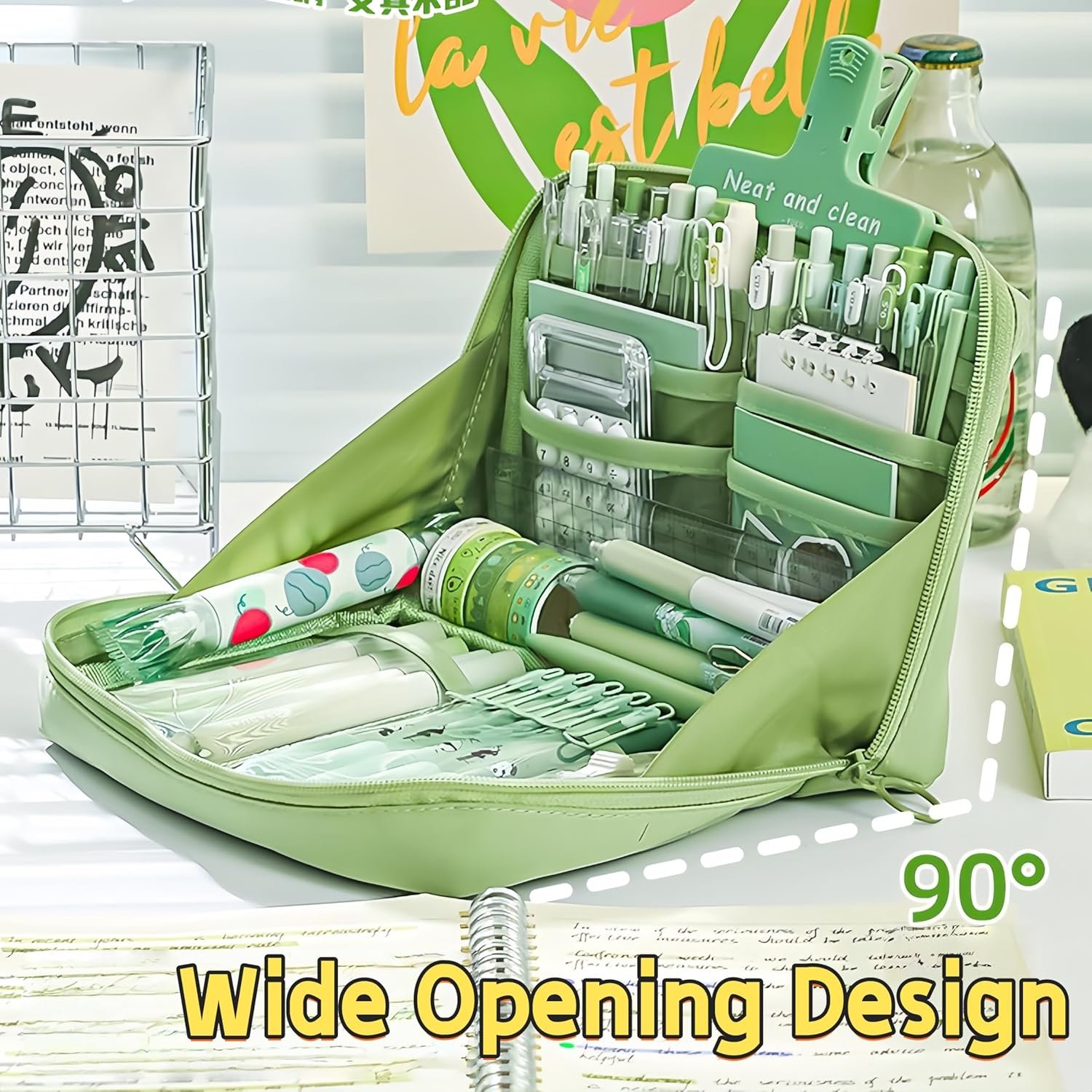 Private Label Kawaii Aesthetic Pencil Case - Custom Logo Large Capacity Canvas Pen Pouch Bag Manufacturer (Green)
