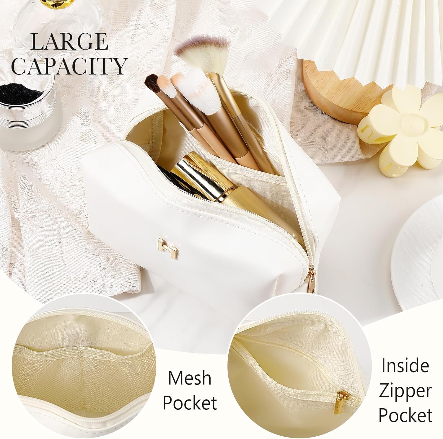 Custom Logo PU Leather Monogram Makeup Bag Personalized Cosmetic Travel Toiletry Pouch for Women Girls Bridesmaids Private Label Christmas Birthday Wedding Gifts Stocking Stuffers Manufacturer (H)