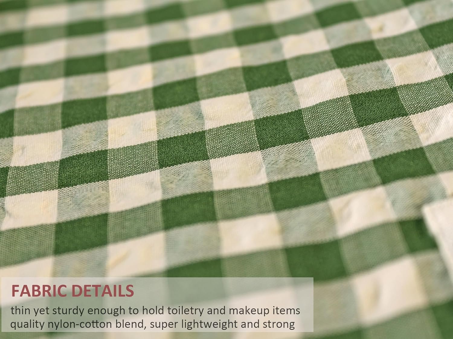 Custom Logo Large Cute Green Checker Makeup Bag with Compartment Private Label Cosmetic Travel Pouch Nylon Fabric Purse Organizer Canvas Lined Beige Plaid Supplier