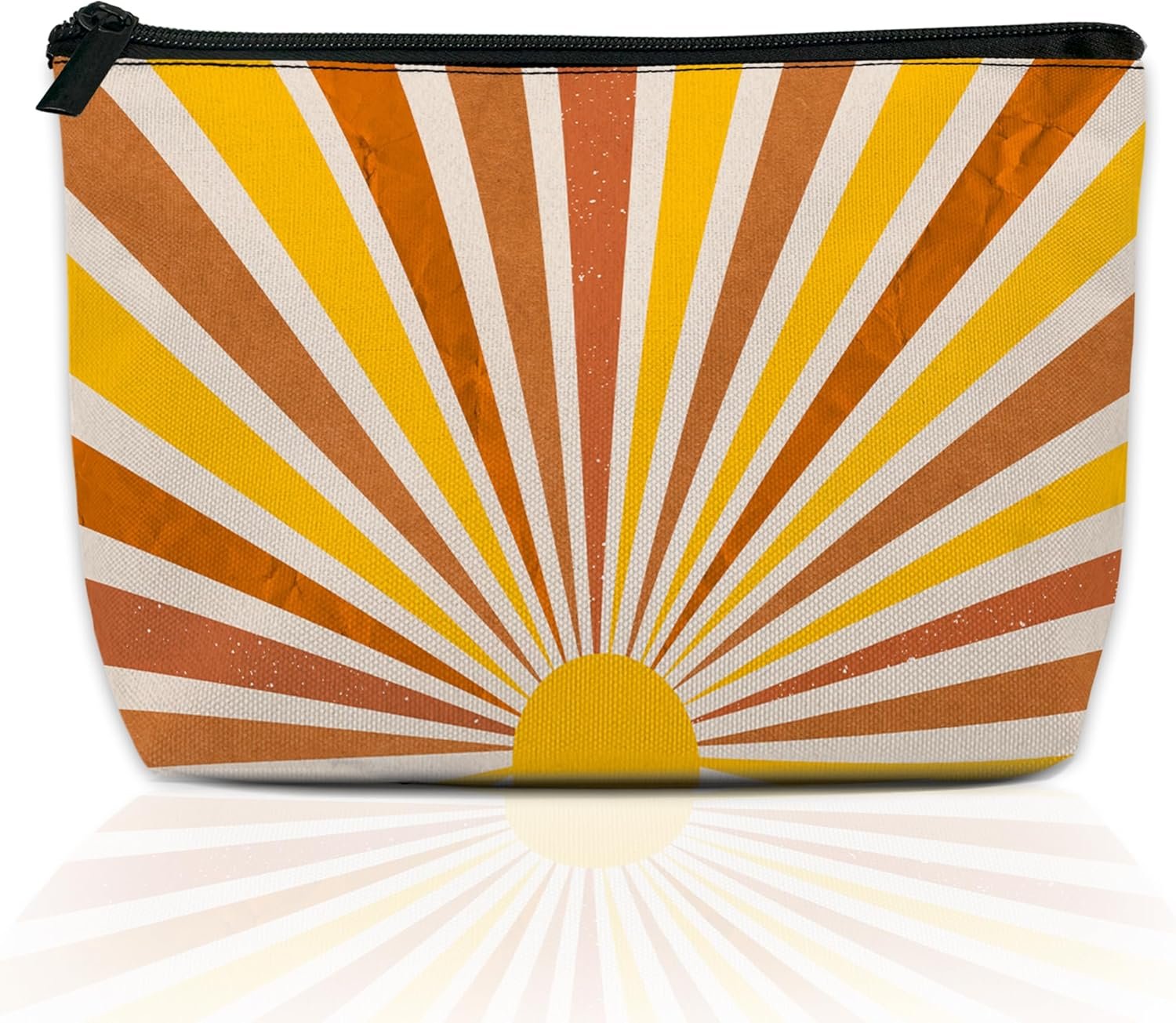 Private Label Makeup Bag for Purse Waterproof Funny Vintage Boho Sun Cosmetic for Women Custom Logo Zipper Travel Toiletry Pouch Grunge Sunburst Gift Manufacturer 9.5×5.9 Inch