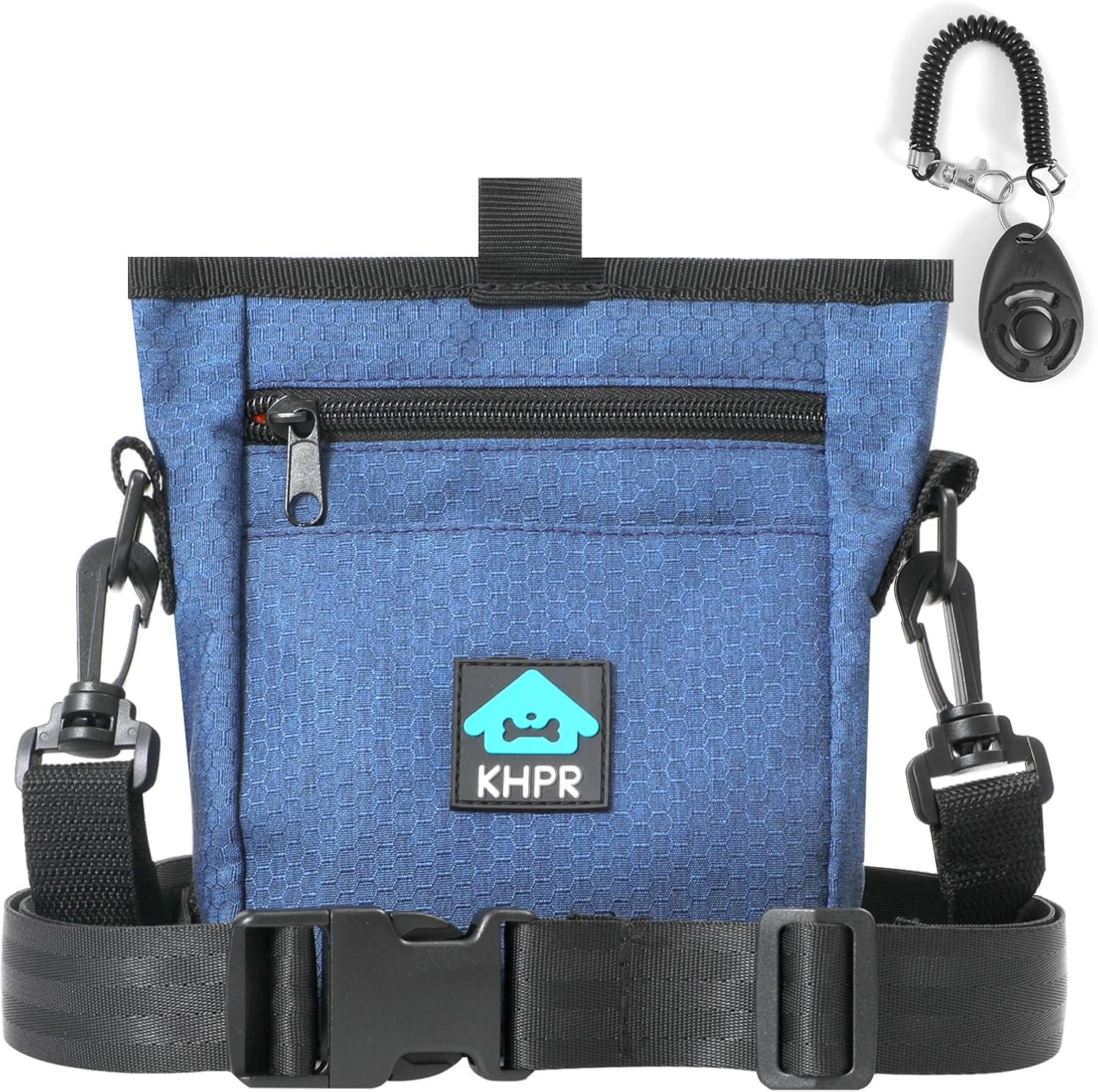 Private Label Dog Treat Pouch with Magnetic Closure Training Clicker Hands-Free Spill-Proof Design Built-in Poop Bag Dispenser Custom Logo 3 Ways to Wear Metal Clip Waist Belt Fanny Pack for Pet Walking by Manufacturer (Blue)